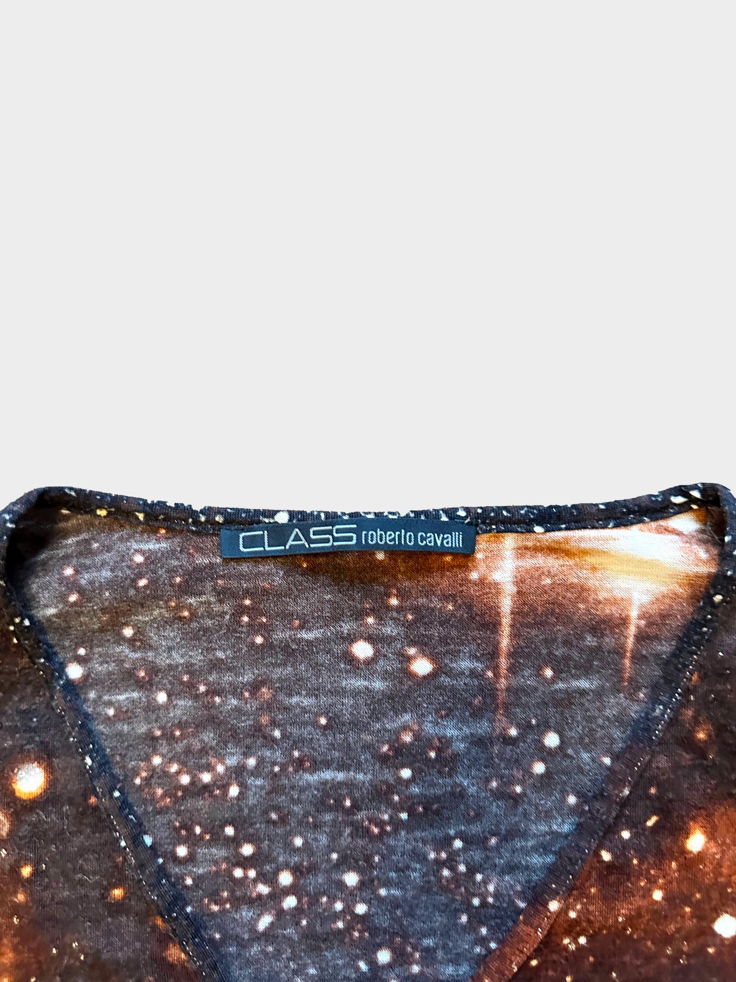 Roberto Cavalli 1997 Galaxy Print Wool Top