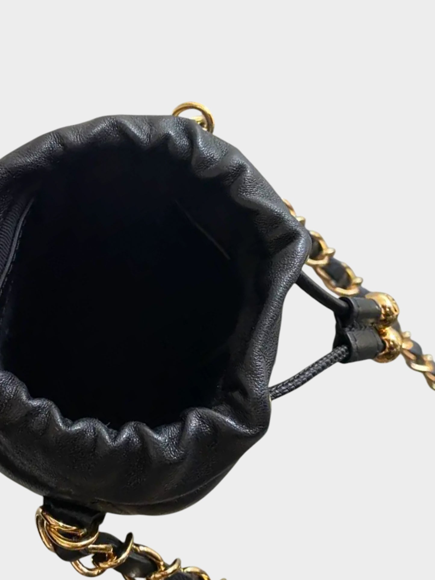 Chanel Cruise 2021-2022 Black Lambskin Quilted Mini Bucket Fluffy Chain Bag