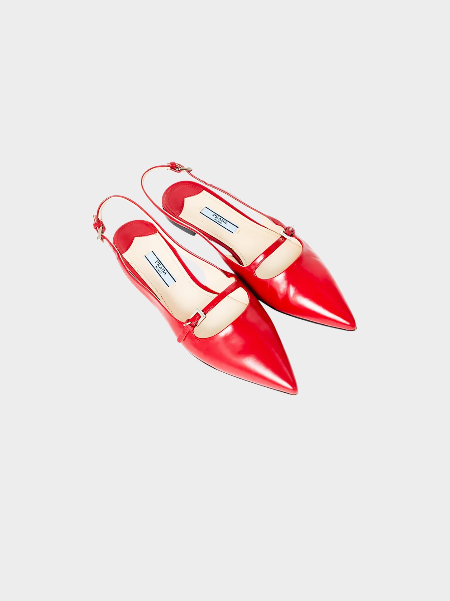 Prada 2020s Red Leather Slingback Flats