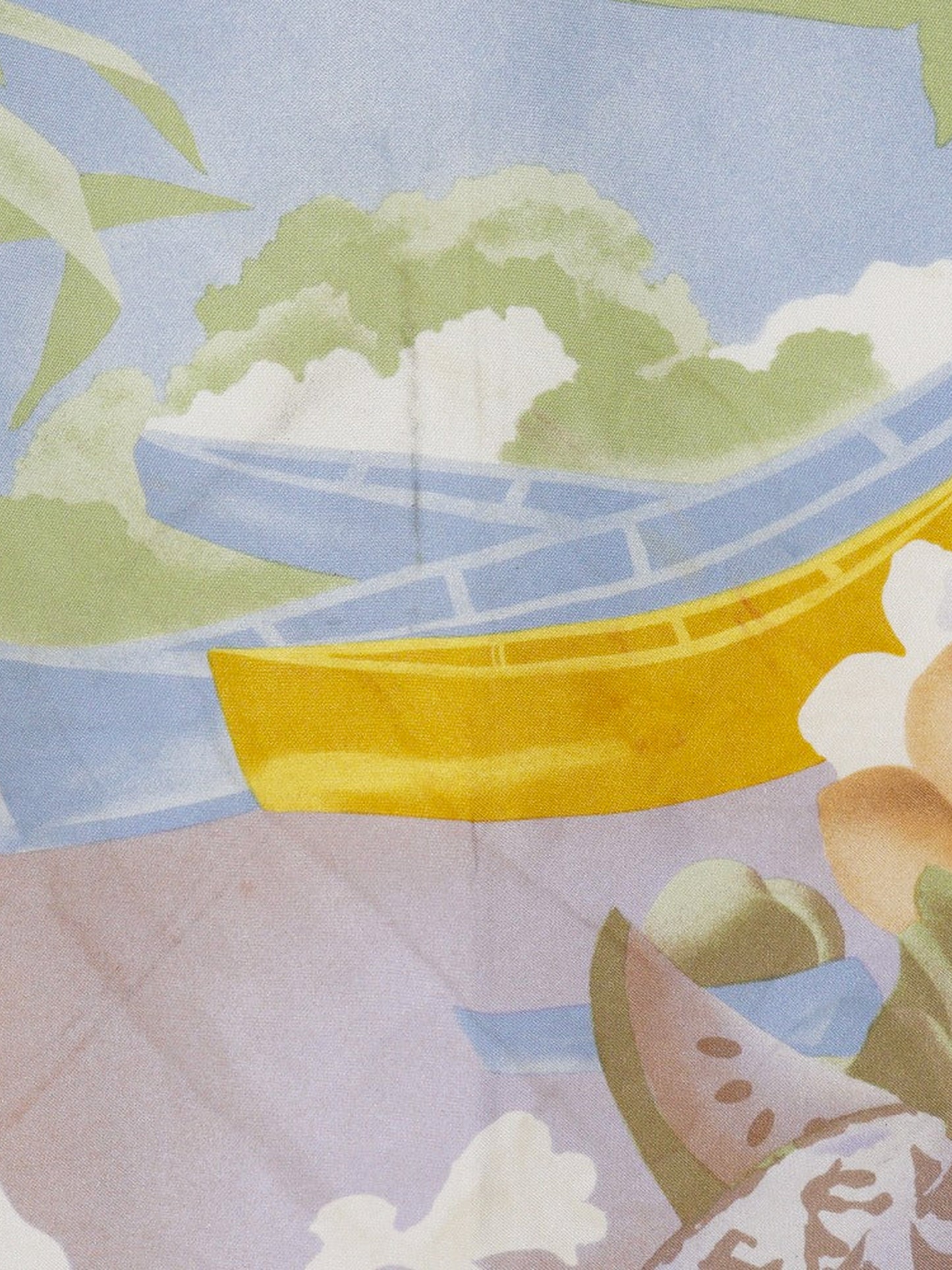 Celine 1980s Tropical Print Silk Scarf