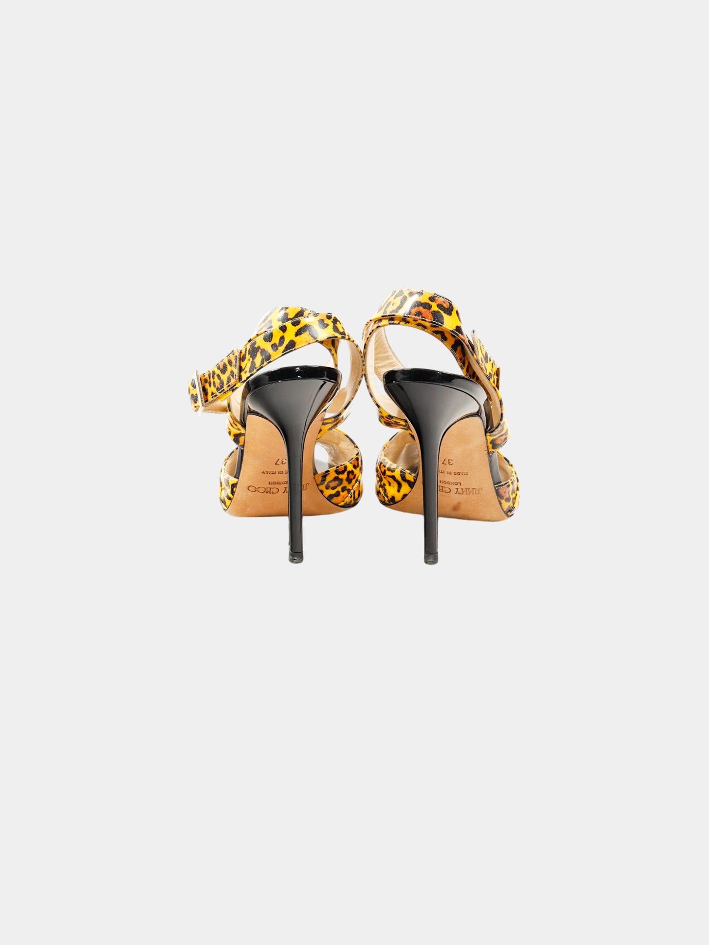 Jimmy Choo 2000s Leopard Patent Leather Strappy Heels