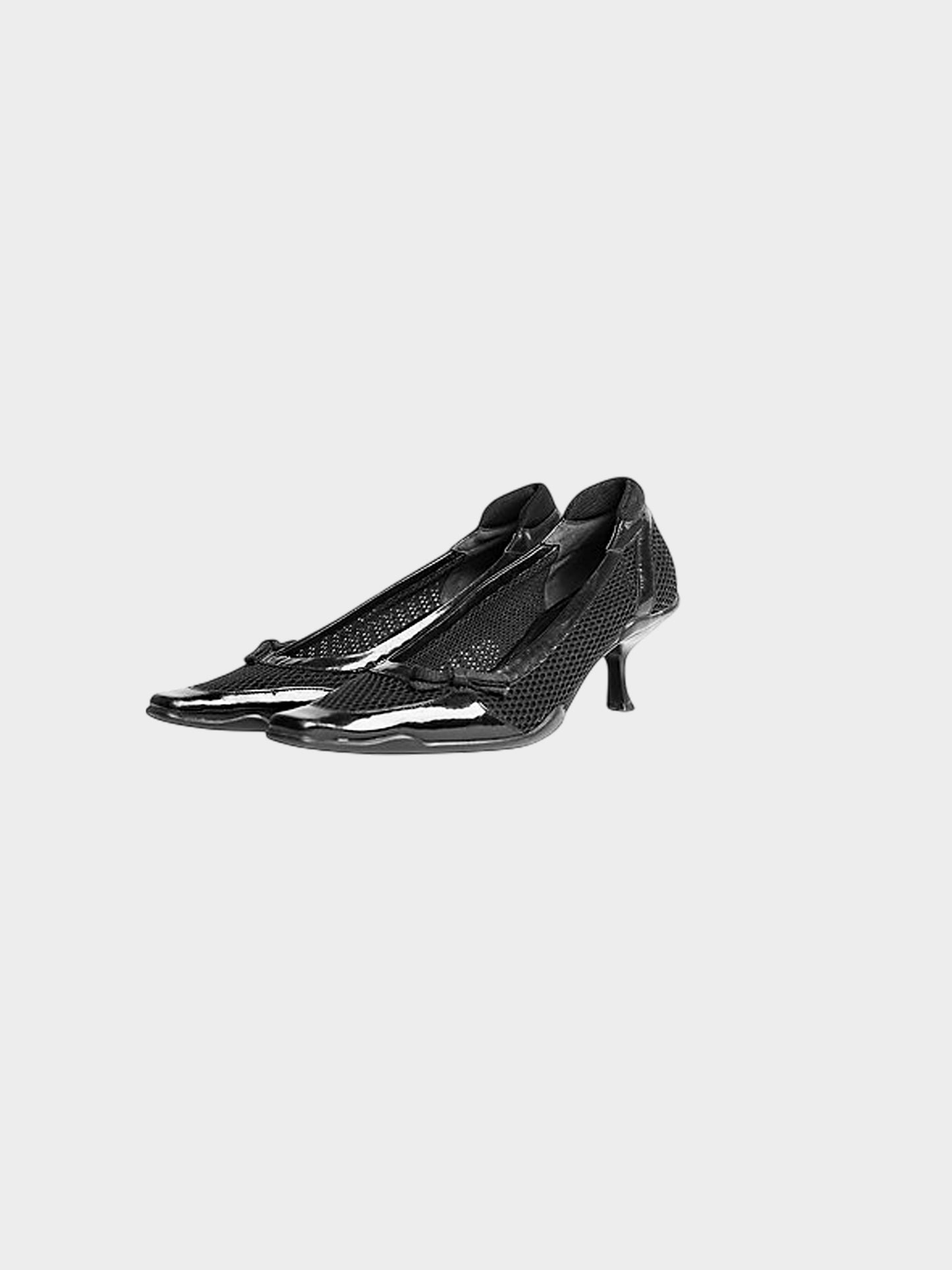 Prada SS 2000 Black Mesh And Patent Leather Mules