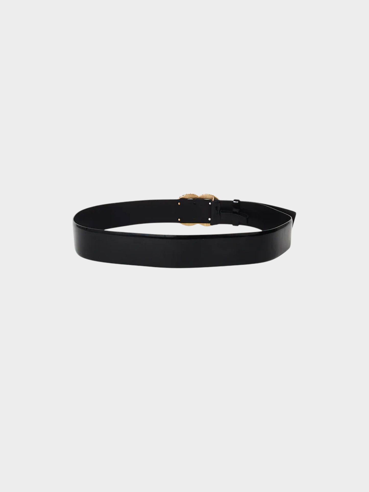 Chanel 2008 Black Patent Leather Crystal Embellished CC Belt