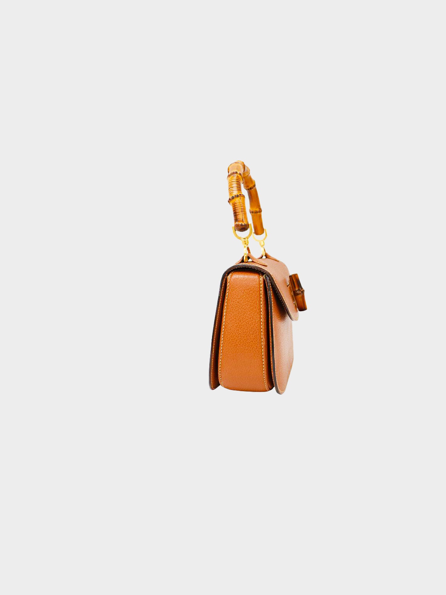 Gucci 1990s Orange Leather Bamboo 1947 Two-Way Bag