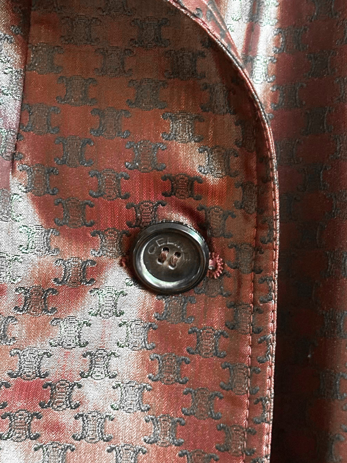 Celine 1990s Burgundy Monogram Coated Canvas Trench Coat