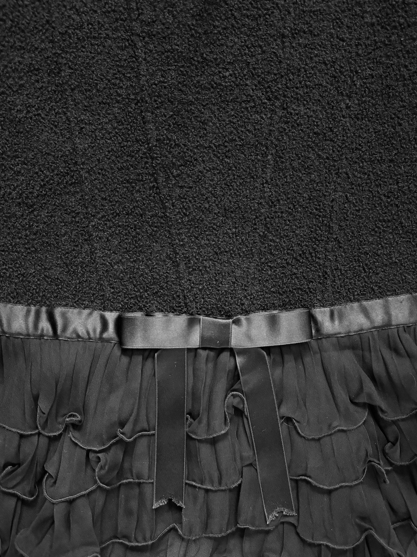 Blumarine 2000s Black Wool Bow and Ruffled Sheer Hem Pencil Skirt