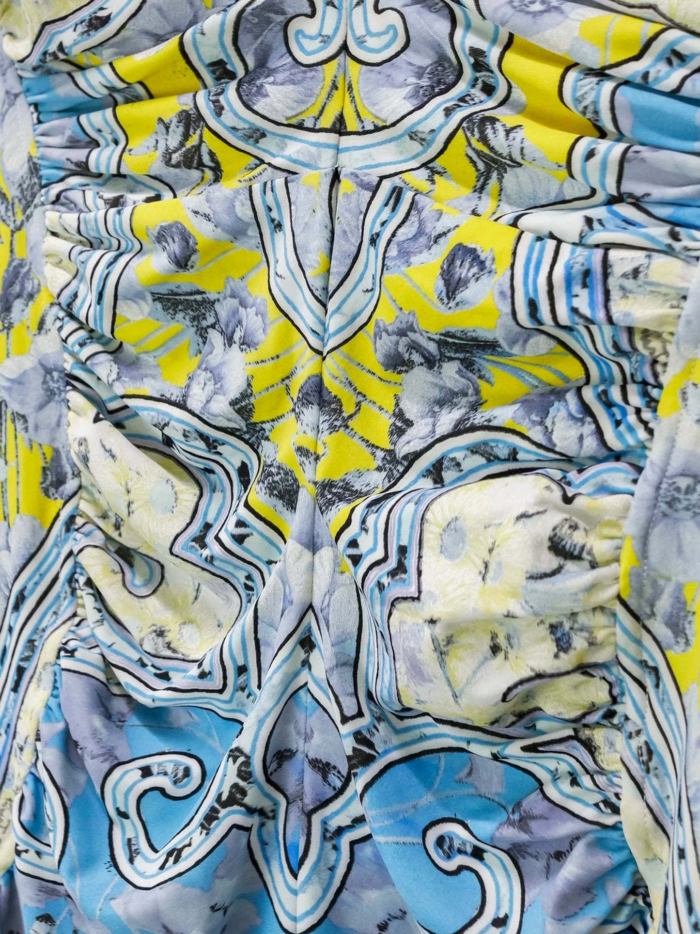 Roberto Cavalli 2007 Stretch Nylon Mixed Print Ruched Dress