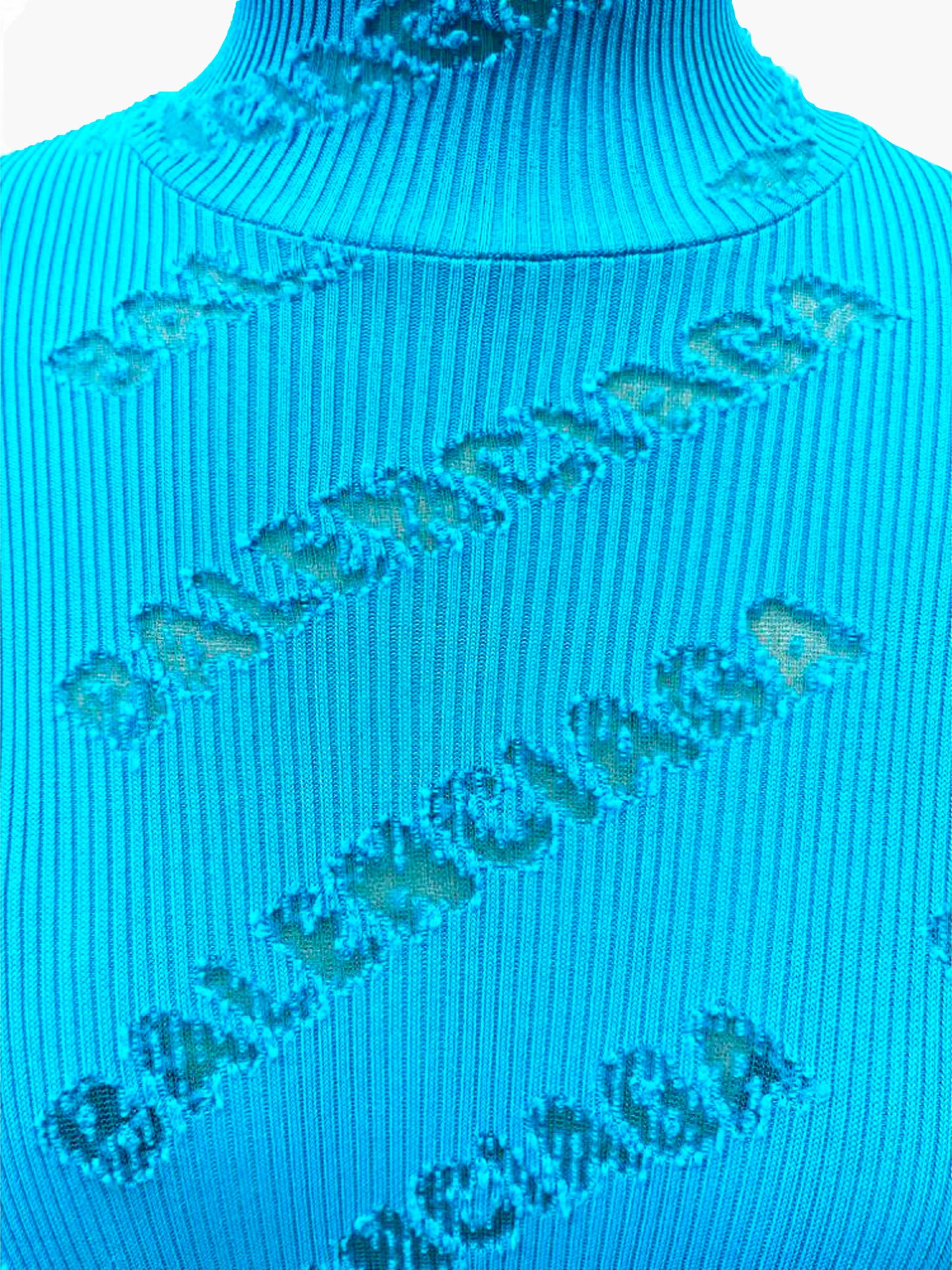 Balenciaga 2022 Blue Rib-Knit Turtleneck Logo Sweater