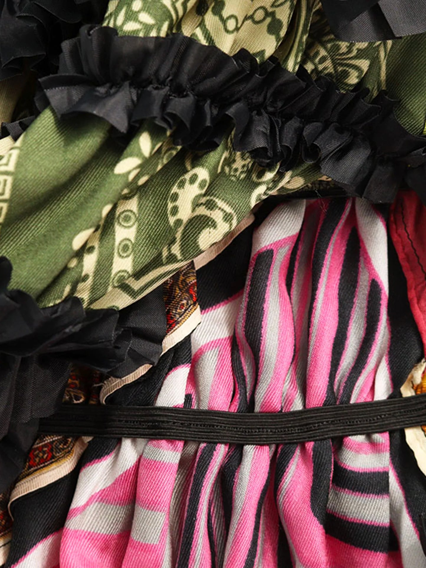 Comme des Garçons AW 2011 Multi Print Ruffled Trim Gathered Skirt