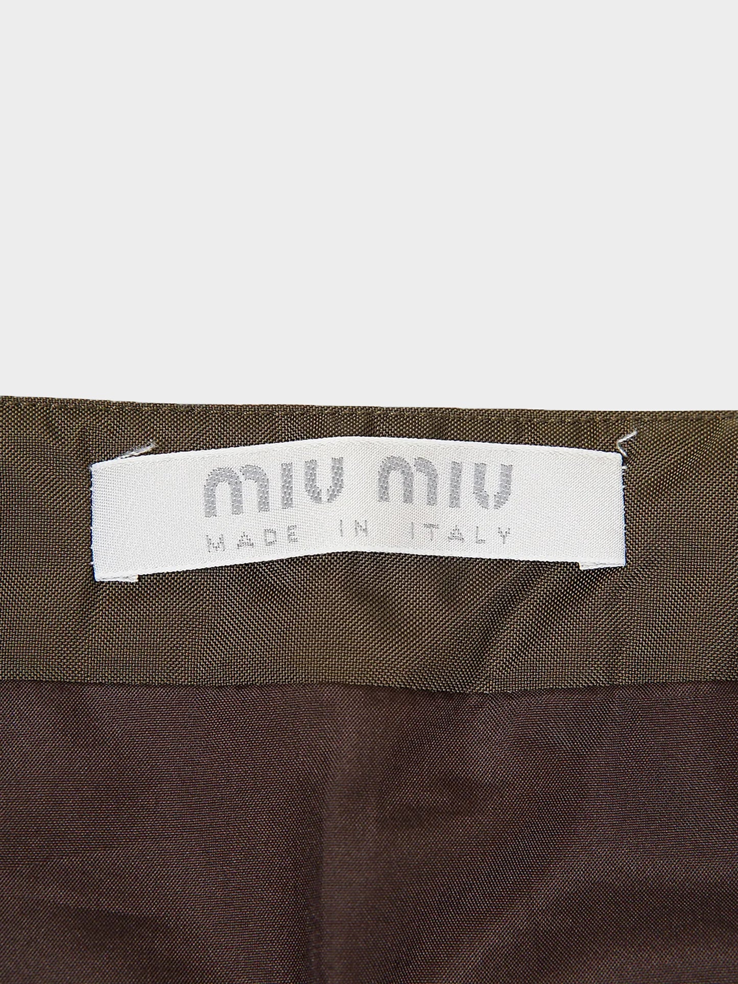 Miu Miu FW 1999 Khaki Wool and Nylon Buckled Wrap Mini Skirt