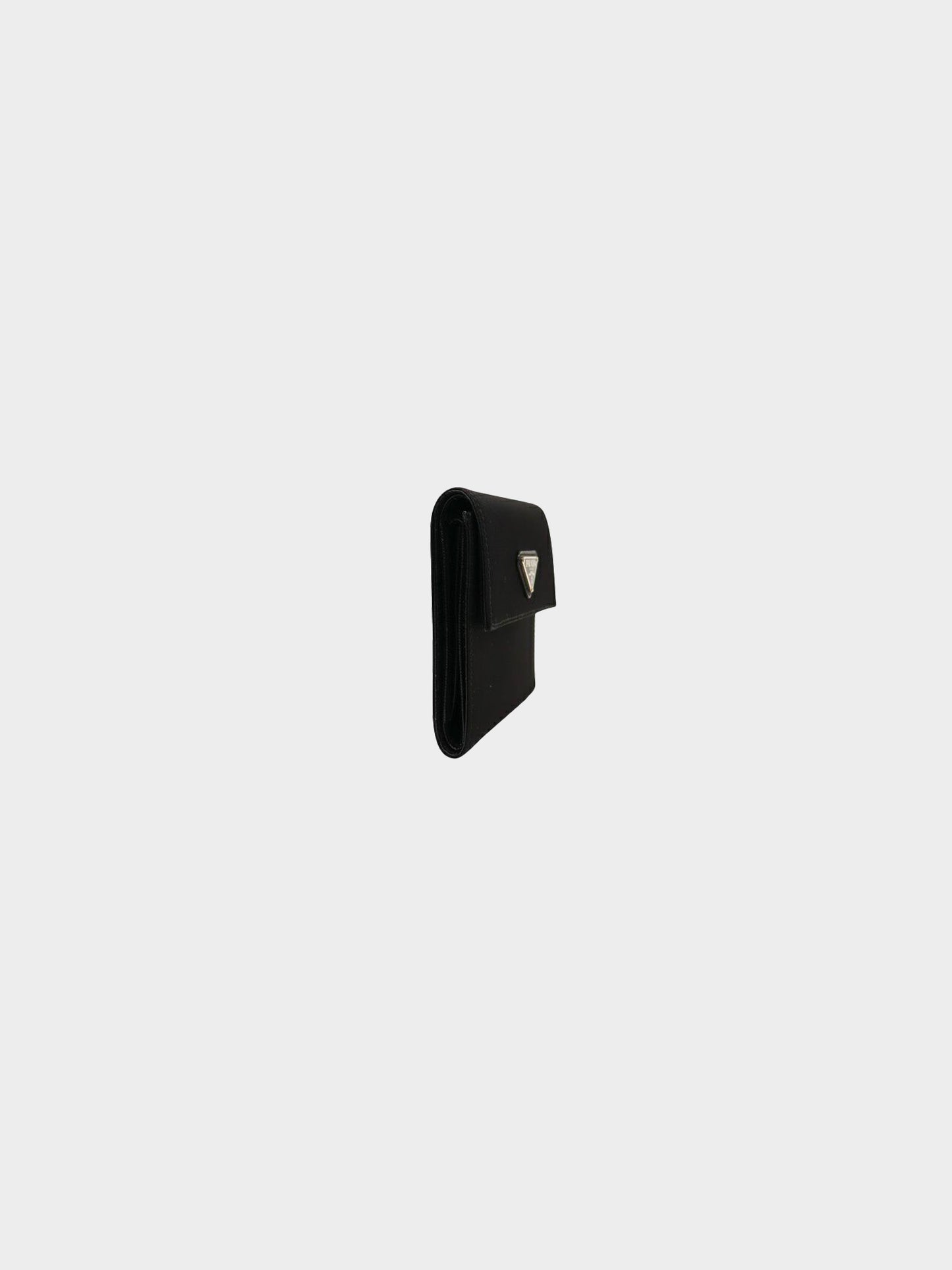 Prada 2010s Black Nylon and Saffiano Leather Logo Tri-fold Wallet
