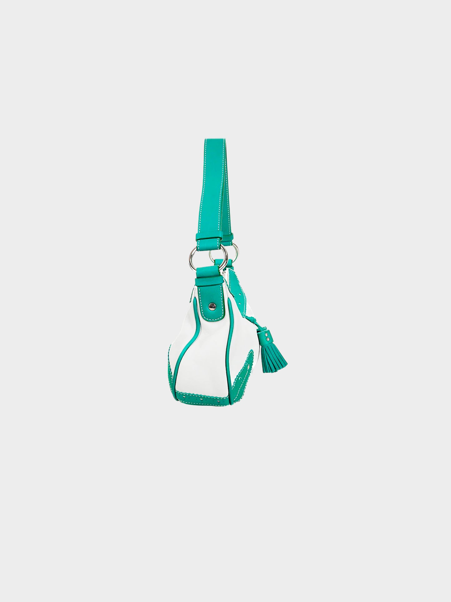 Burberry 2000s White and Teal Leather Brogue Handbag