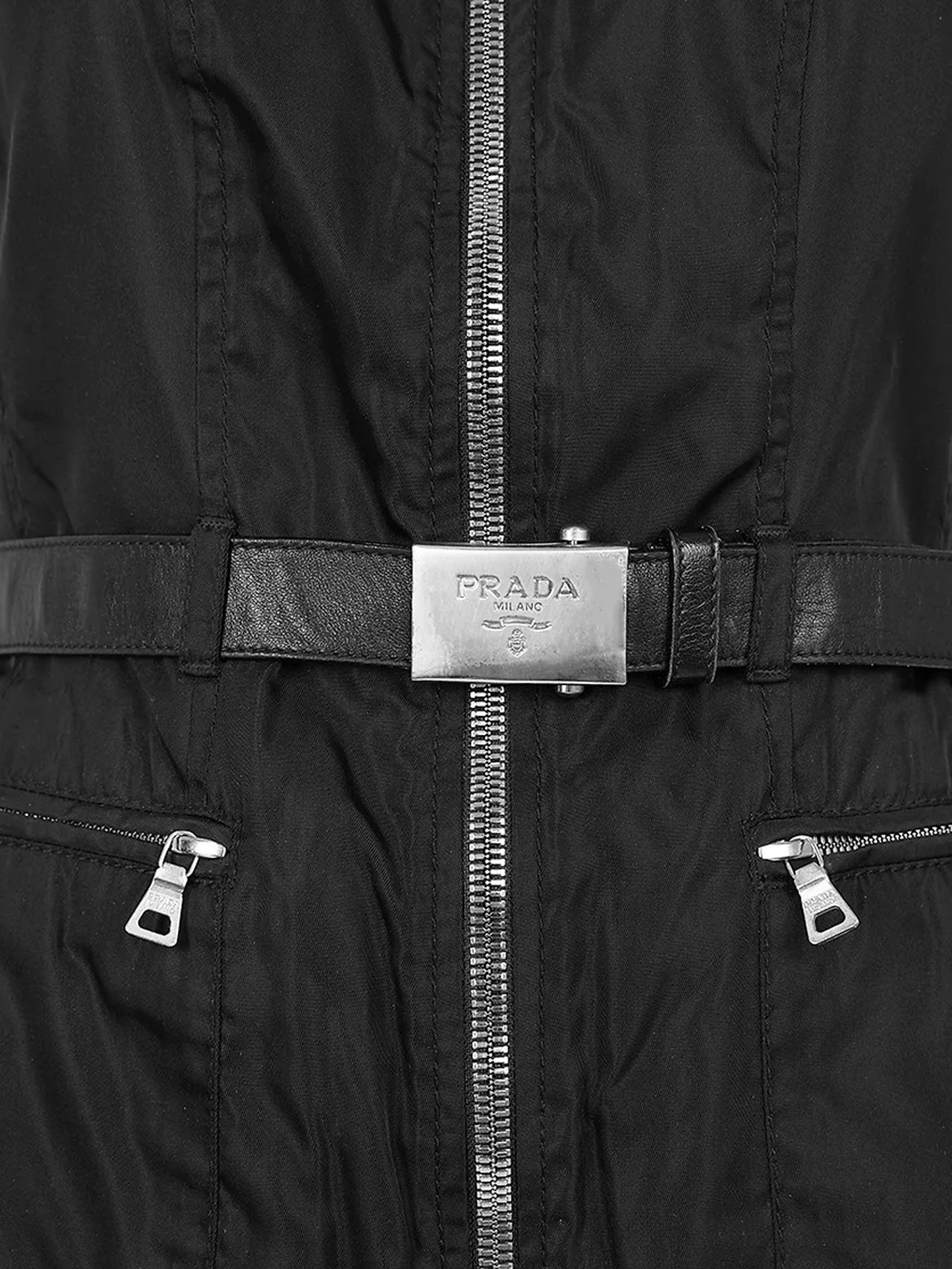Prada FW 1994 Black Nylon Belted Dress