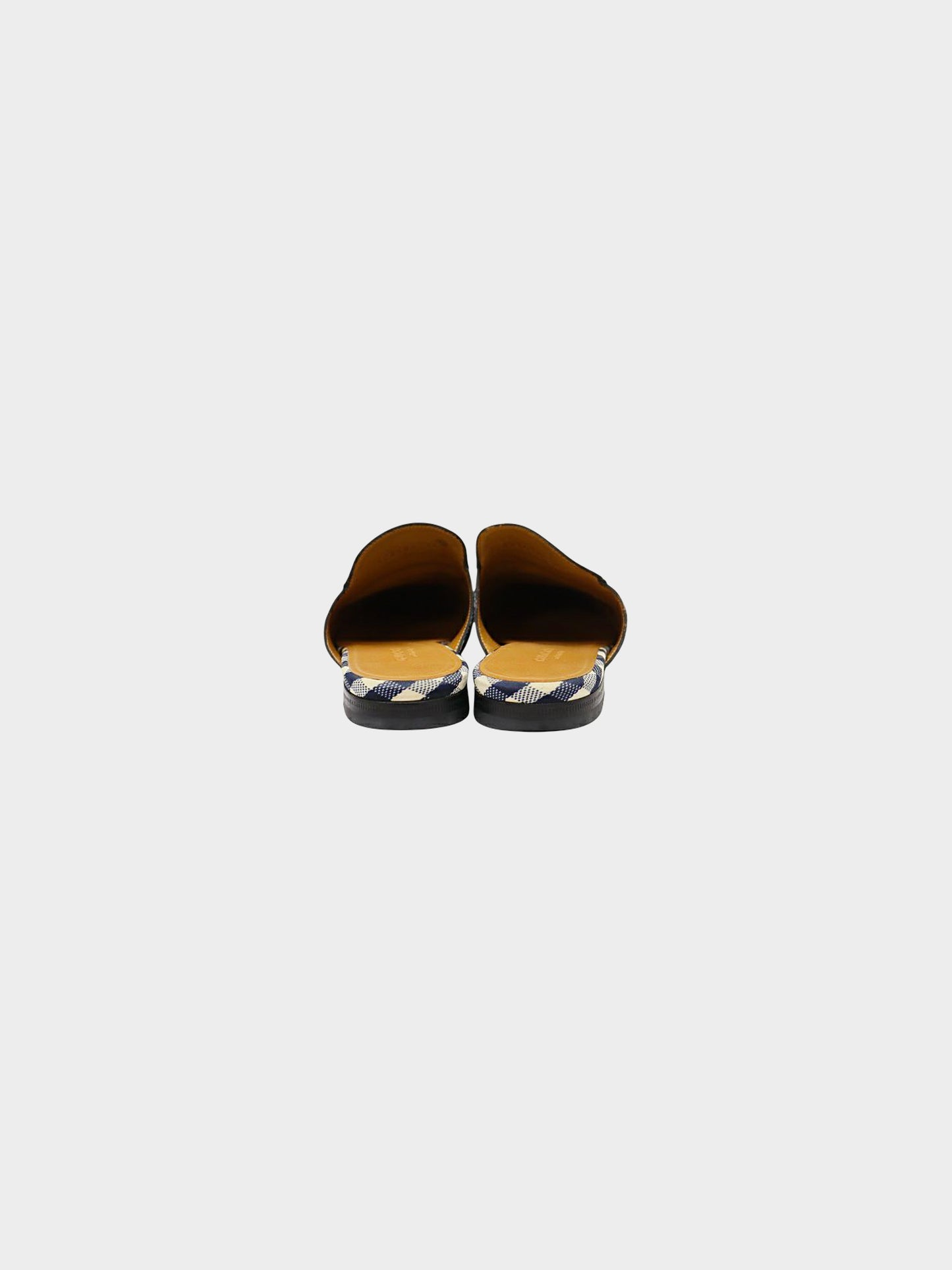 Gucci 2010s Navy and White Gingham Princetown Slippers
