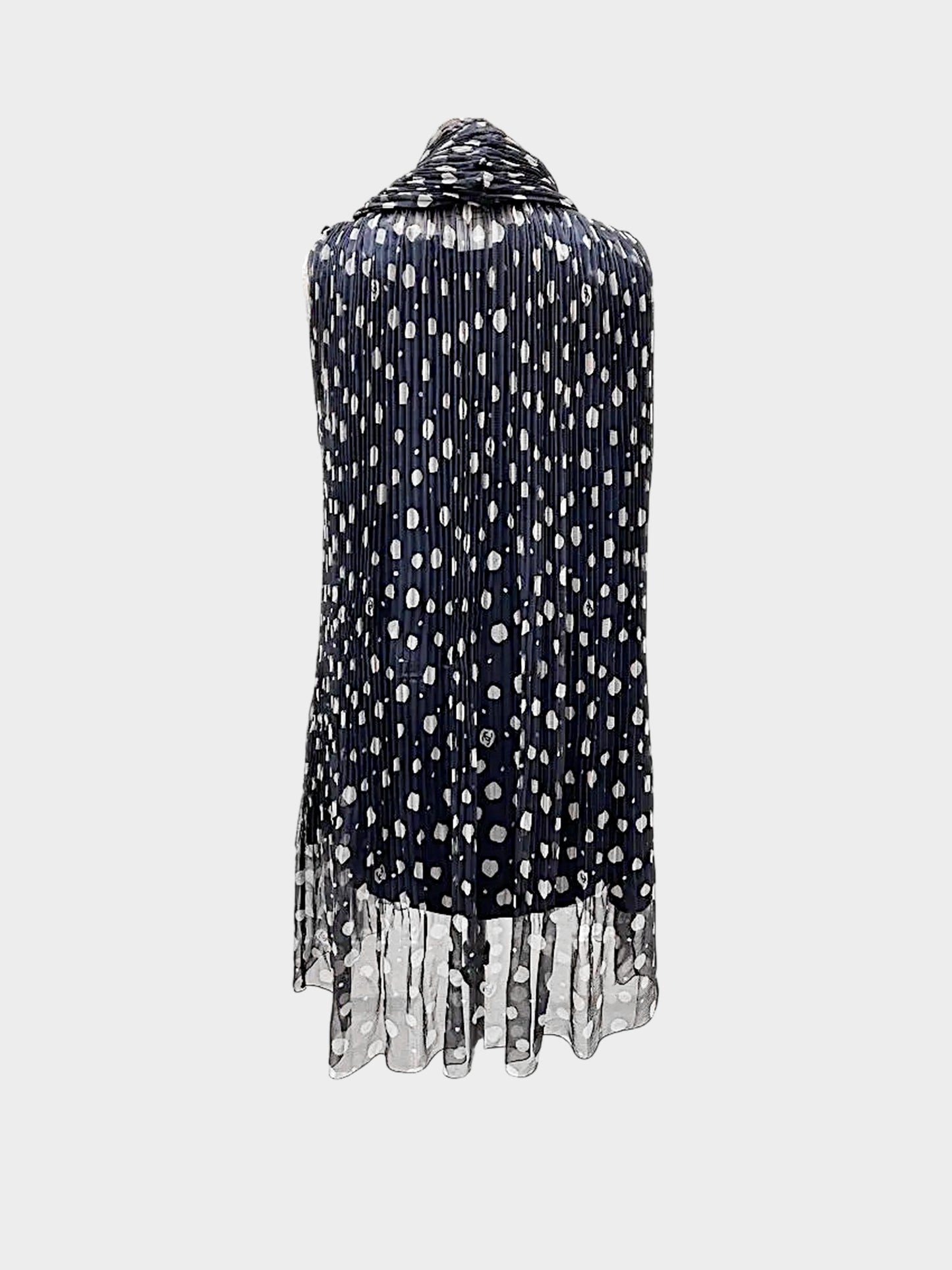 Chanel 2000 Navy Pleated Chiffon Polka Dot Print Chiffon Dress and Scarf
