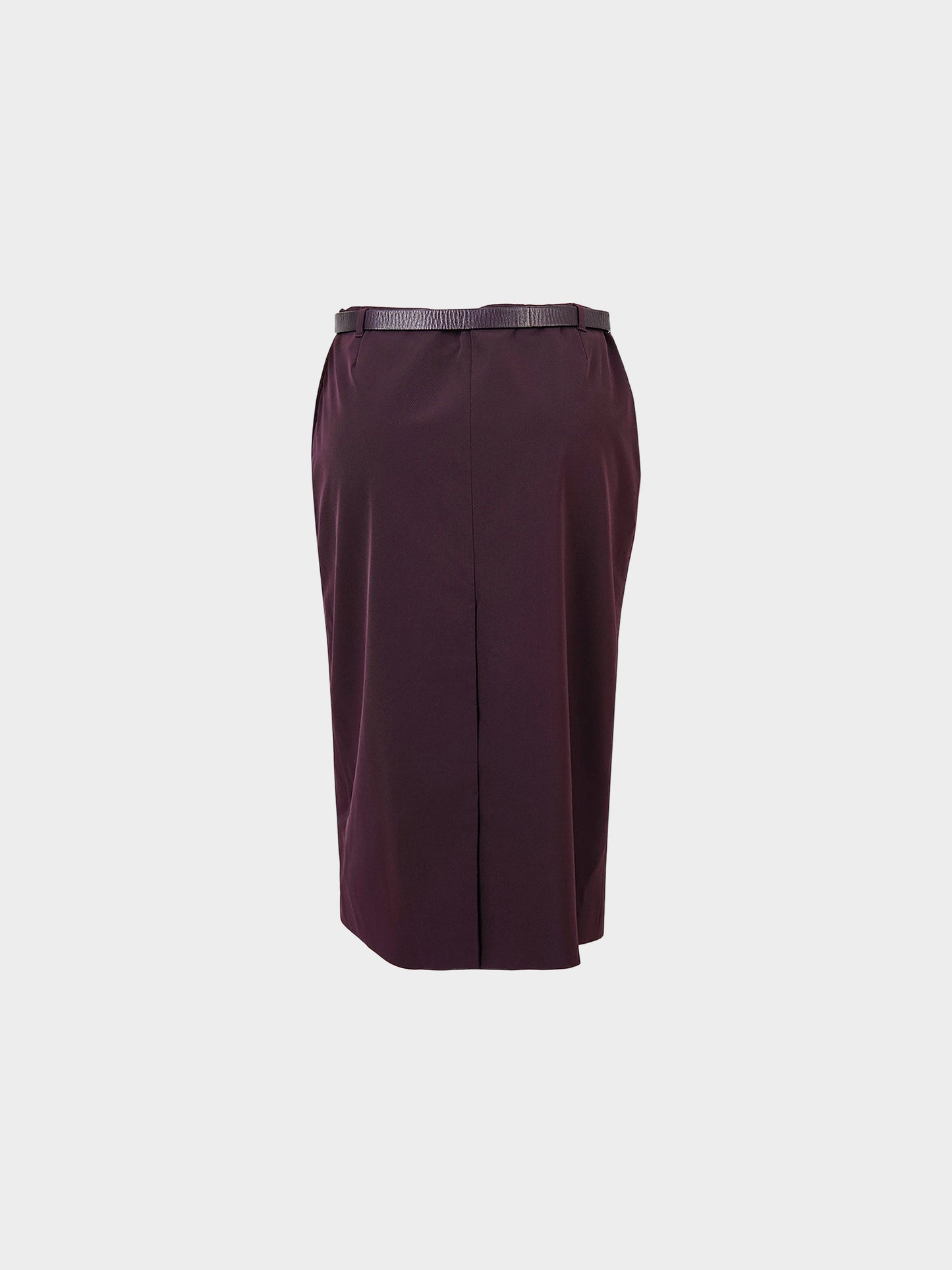 Prada 2010s Burgundy Pencil Skirt with Leather Belt