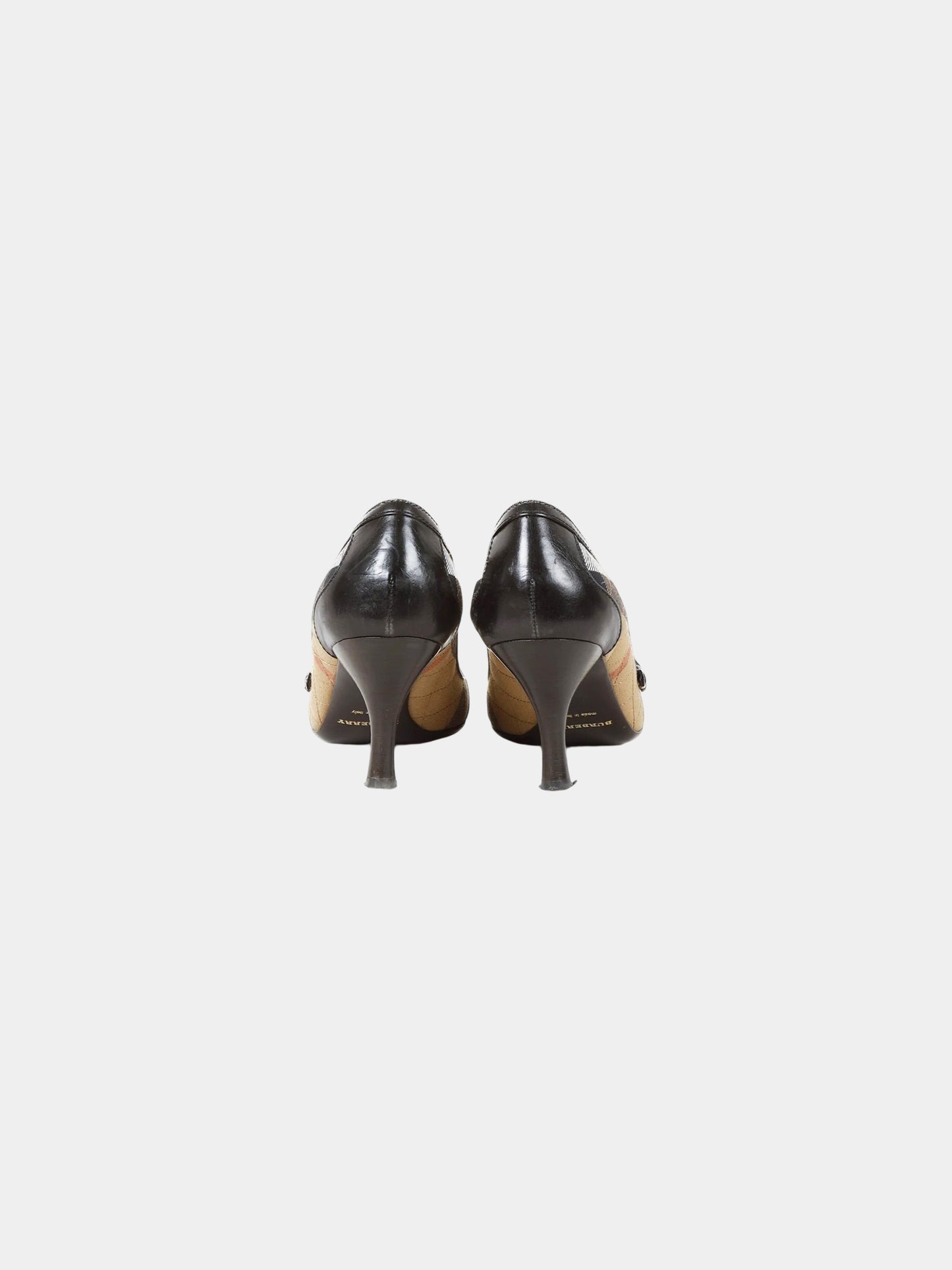 Burberry 2000s Black Leather and Check Canvas Pumps