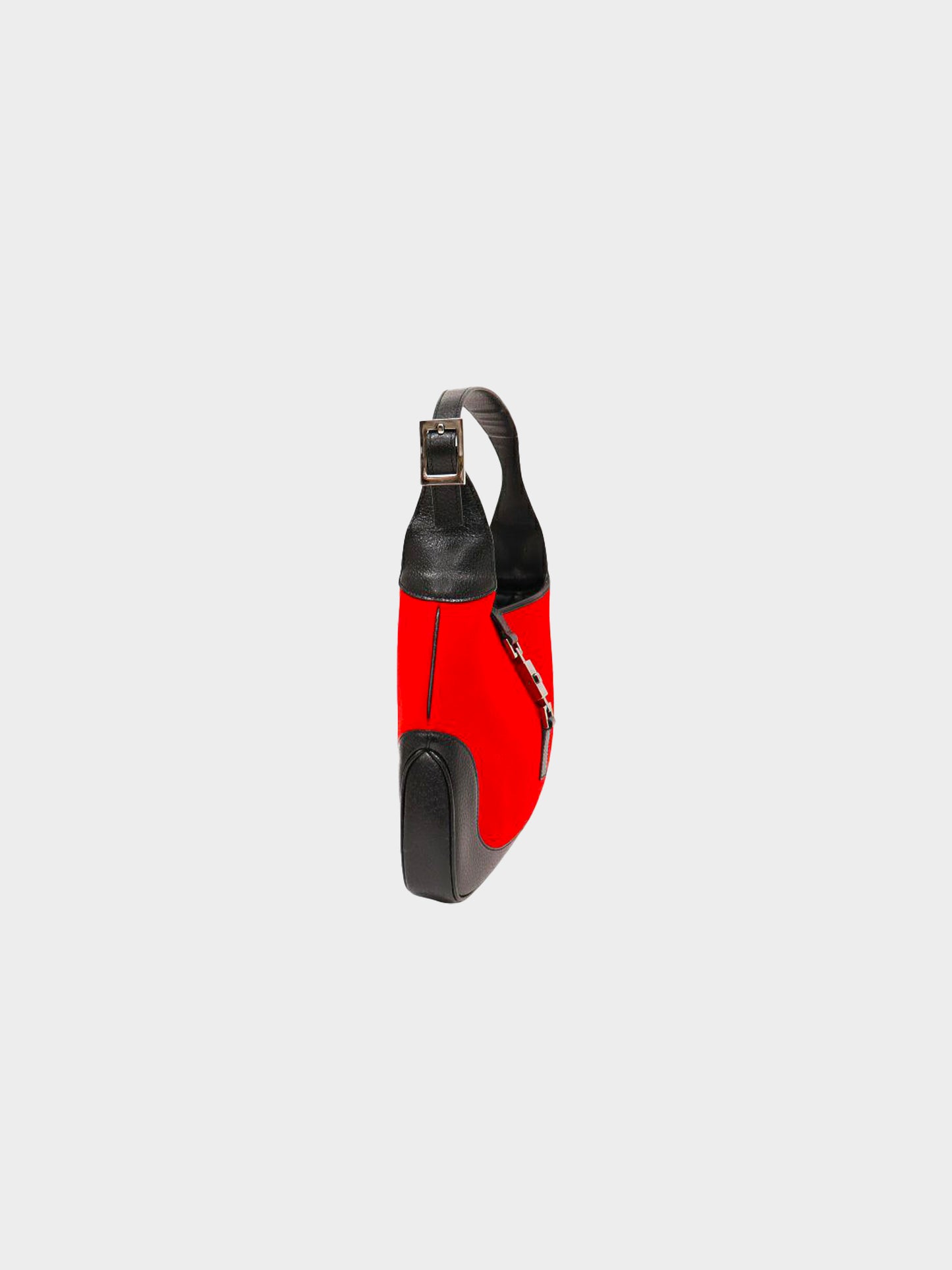 Gucci 1990s Red Wool and Black Leather Jackie 1961 Hobo Bag