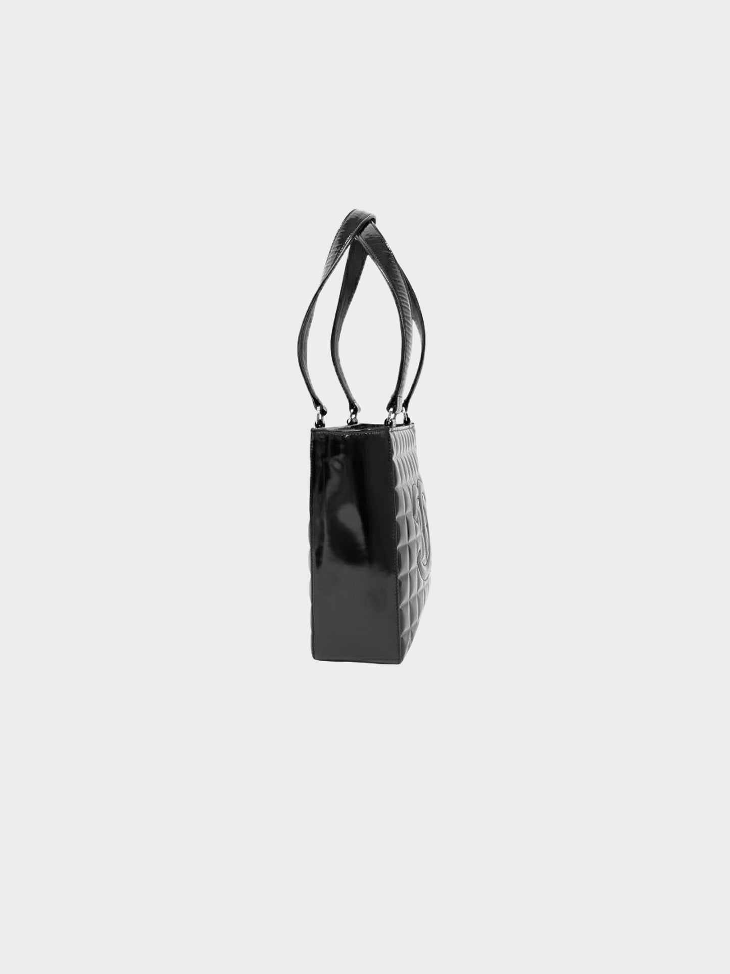 Chanel 2002 Black Patent Leather Chocolate Bar Tote Bag
