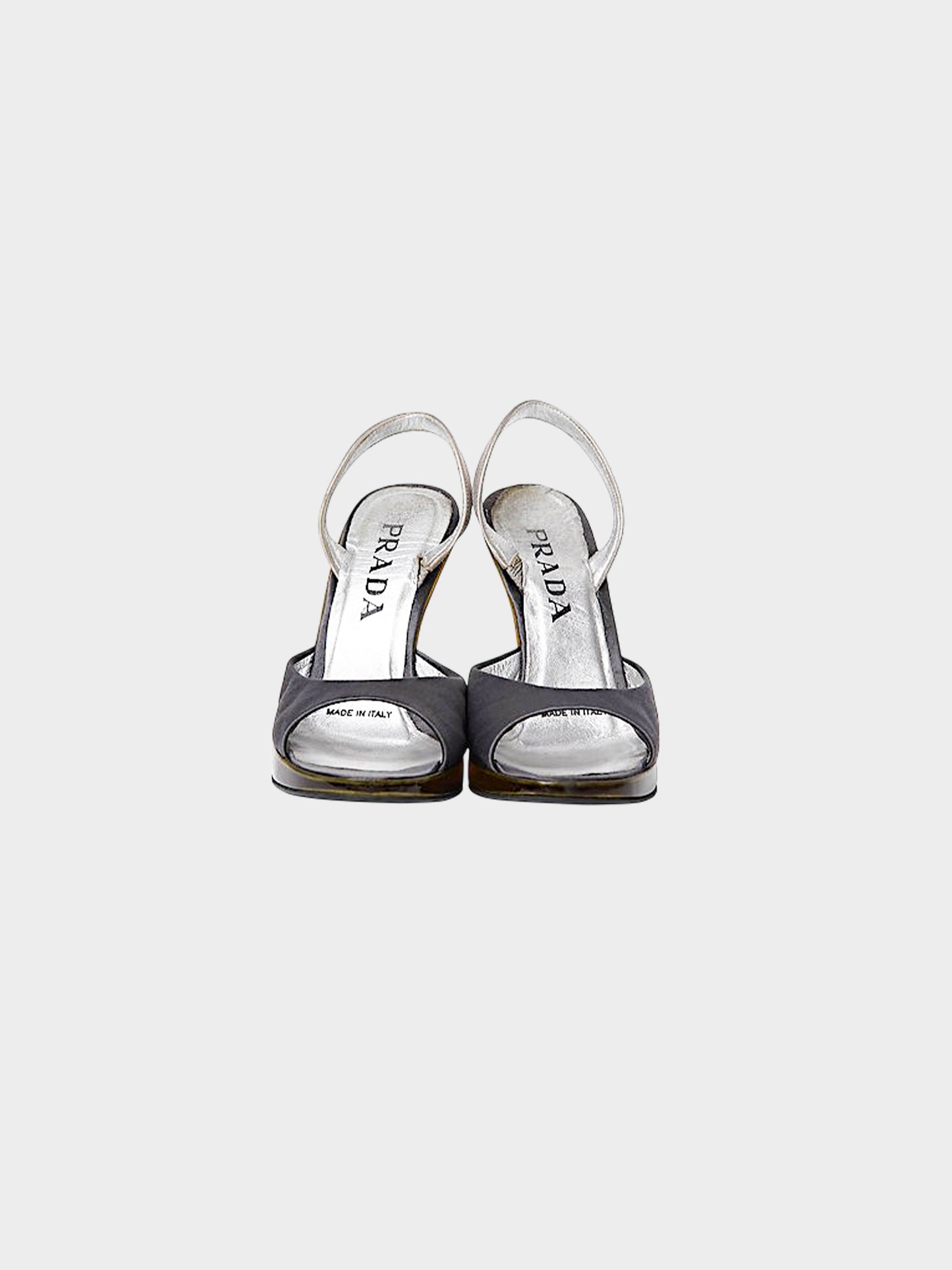 Prada SS 1998 Silver Metallic Leather and Yellow Plexiglass Heels