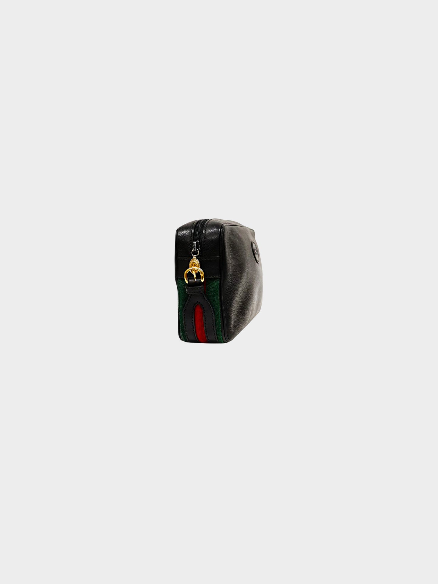 Gucci 2000s Black Leather Web Strap Rectangle Bag