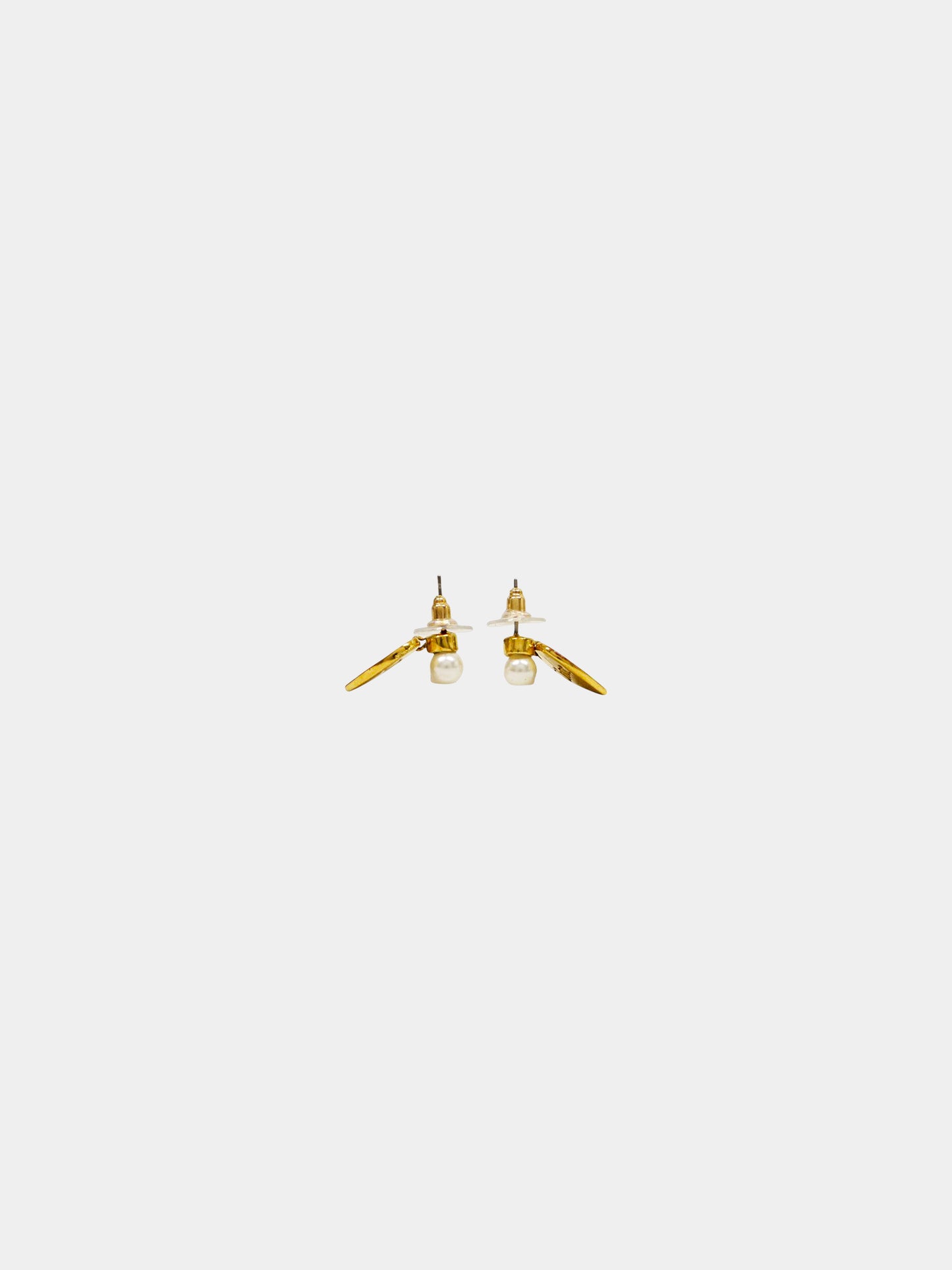 Christian Dior 2000s Gold Heart Pearl Embellished Earrings