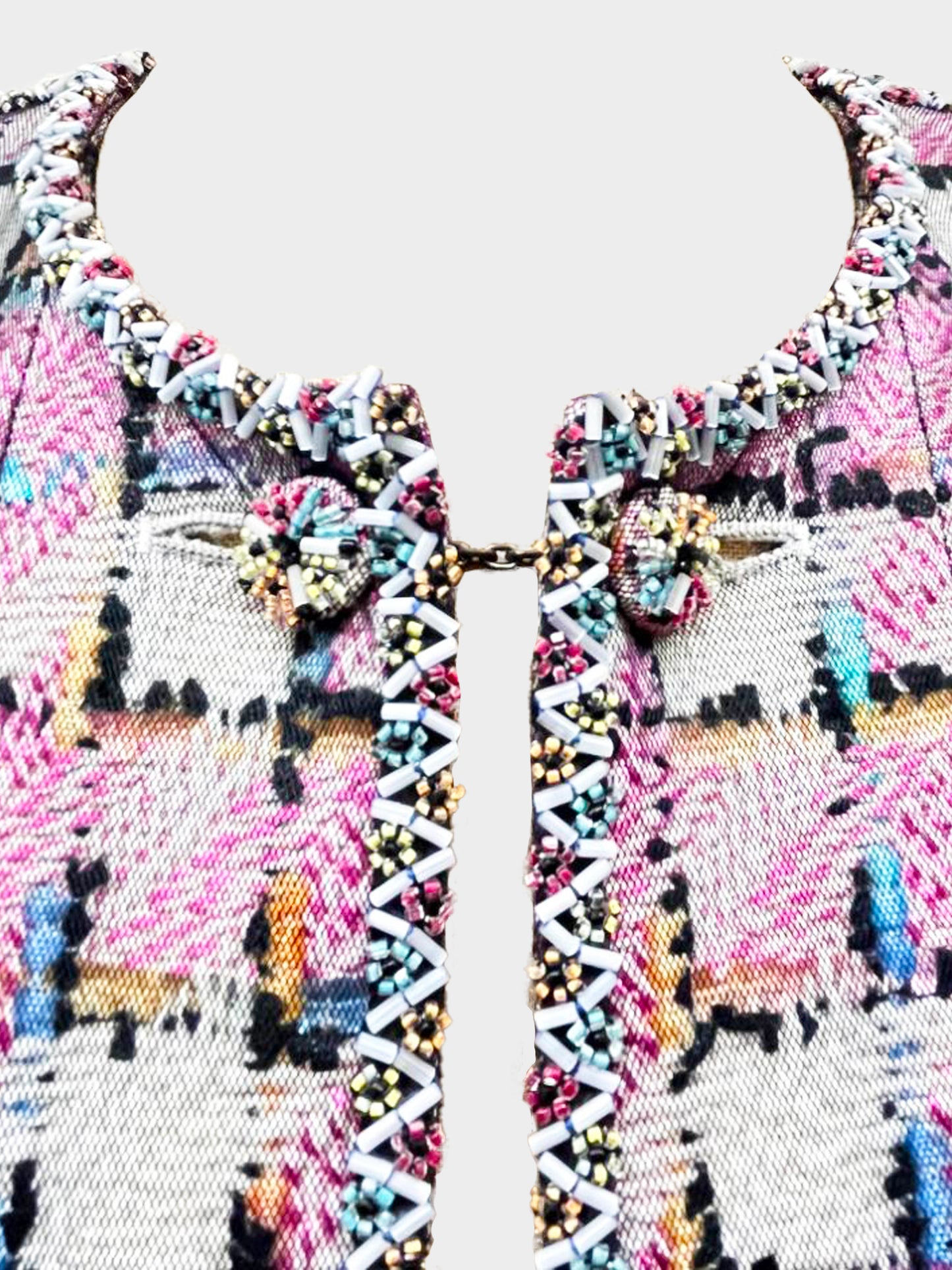 Chanel 1998 Pastel Check Tweed Tulle Overlay Jacket