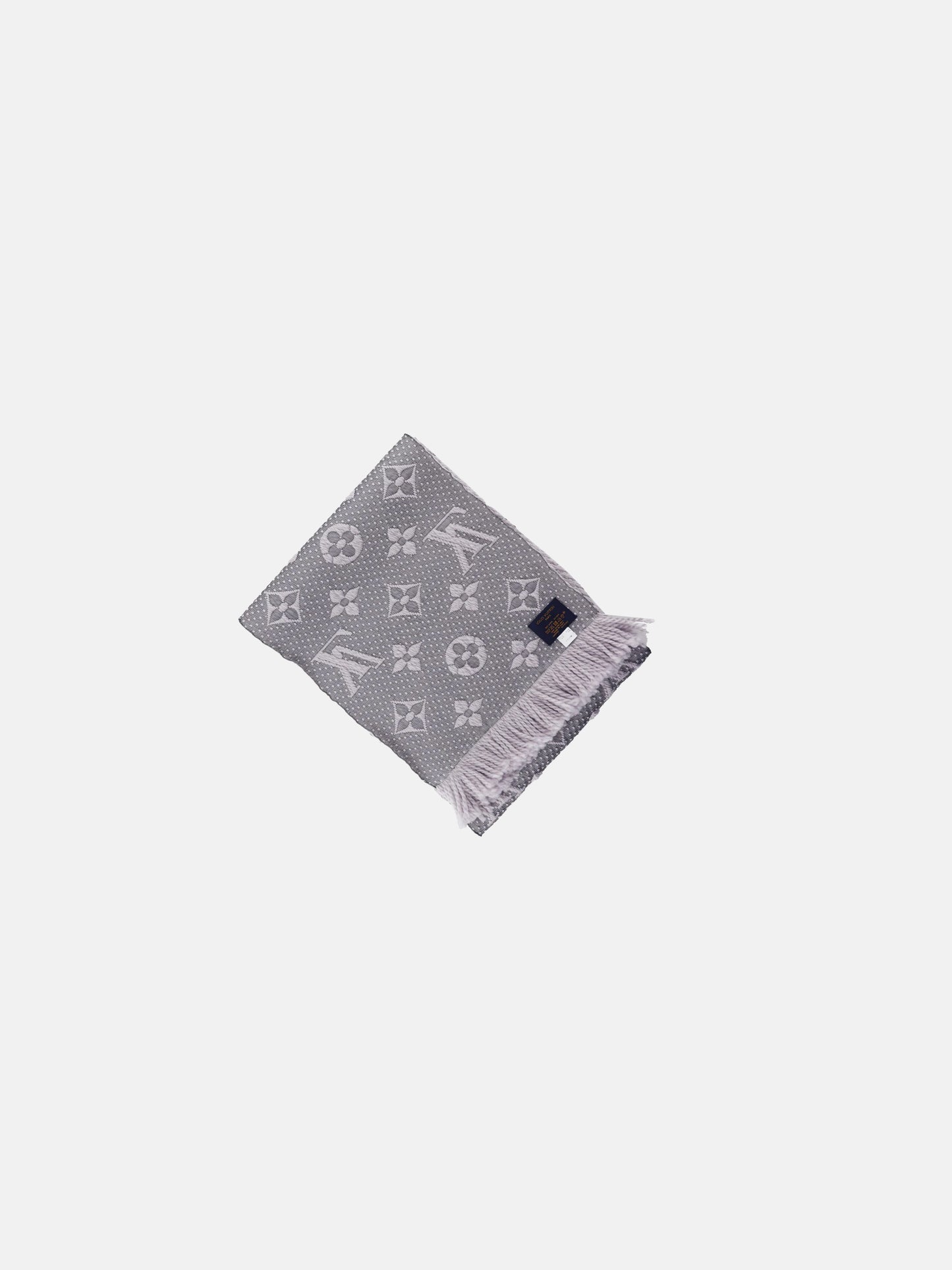 Louis Vuitton 2020s Grey Wool Silk Monogram Fringed Scarf