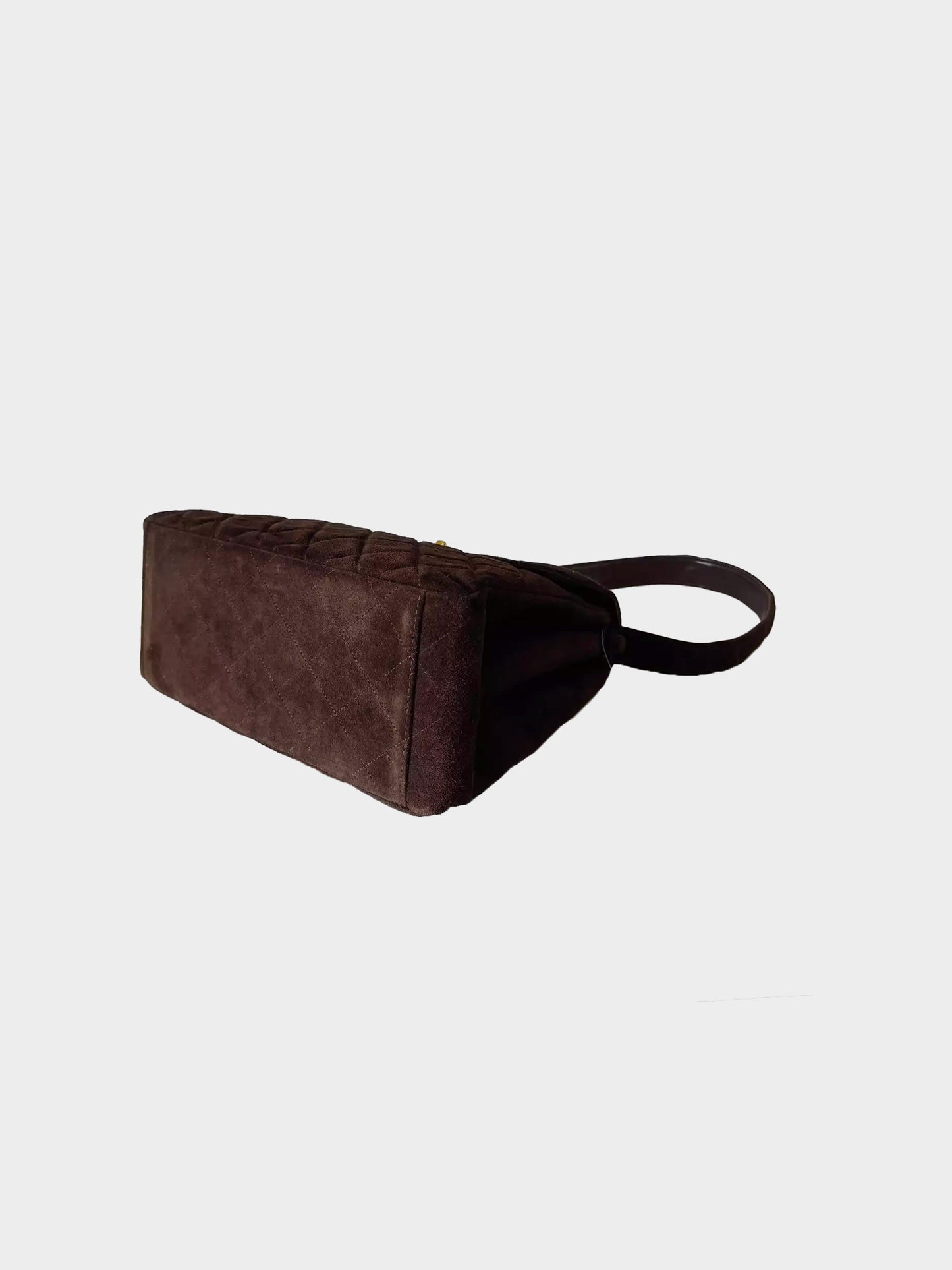 Chanel 1997 Brown Suede Matelasse Jumbo Maxi Flap Bag