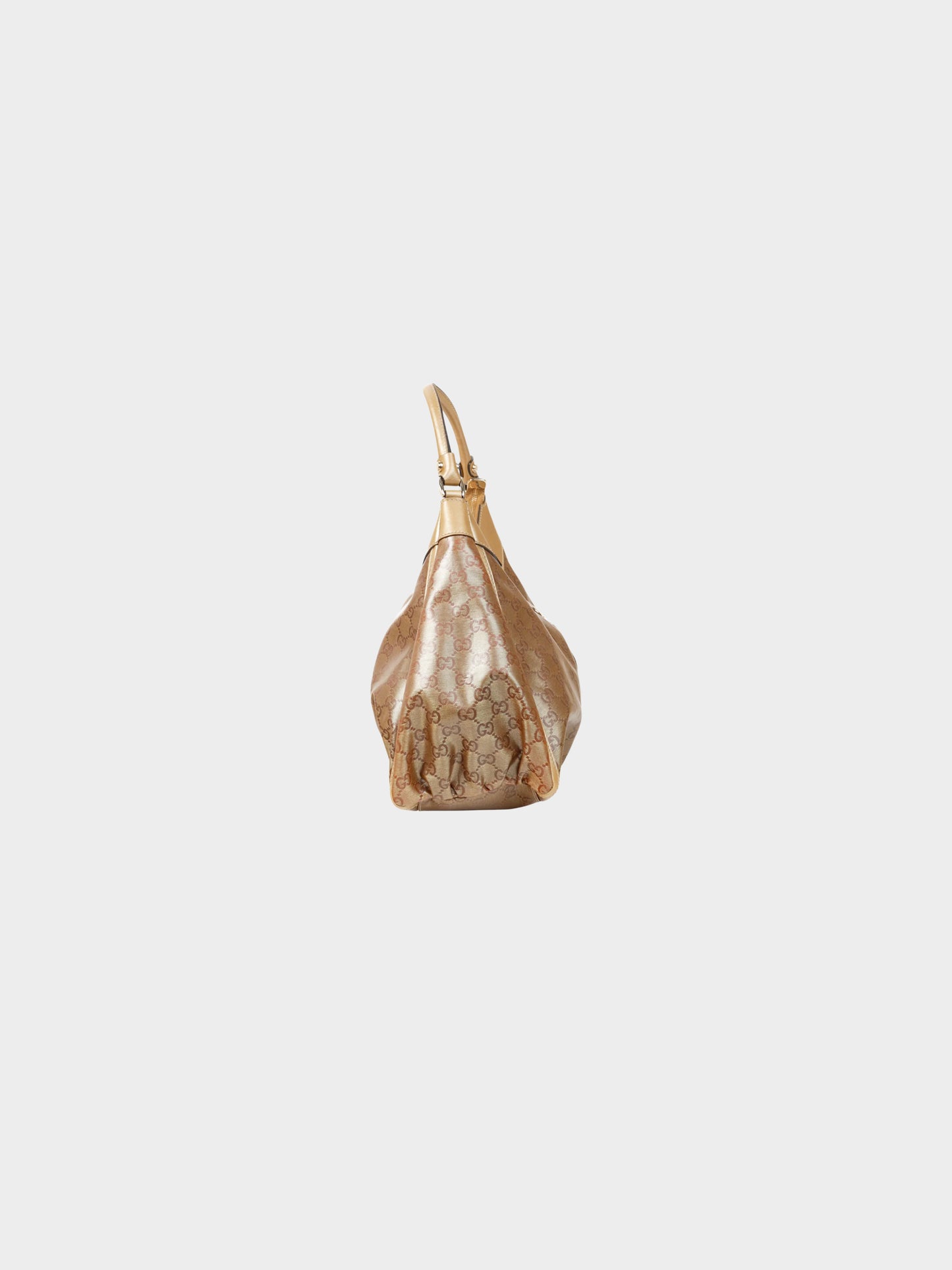 Gucci 2000s Gold Metallic Leather and Brown GG Crystal Canvas D-ring Bag