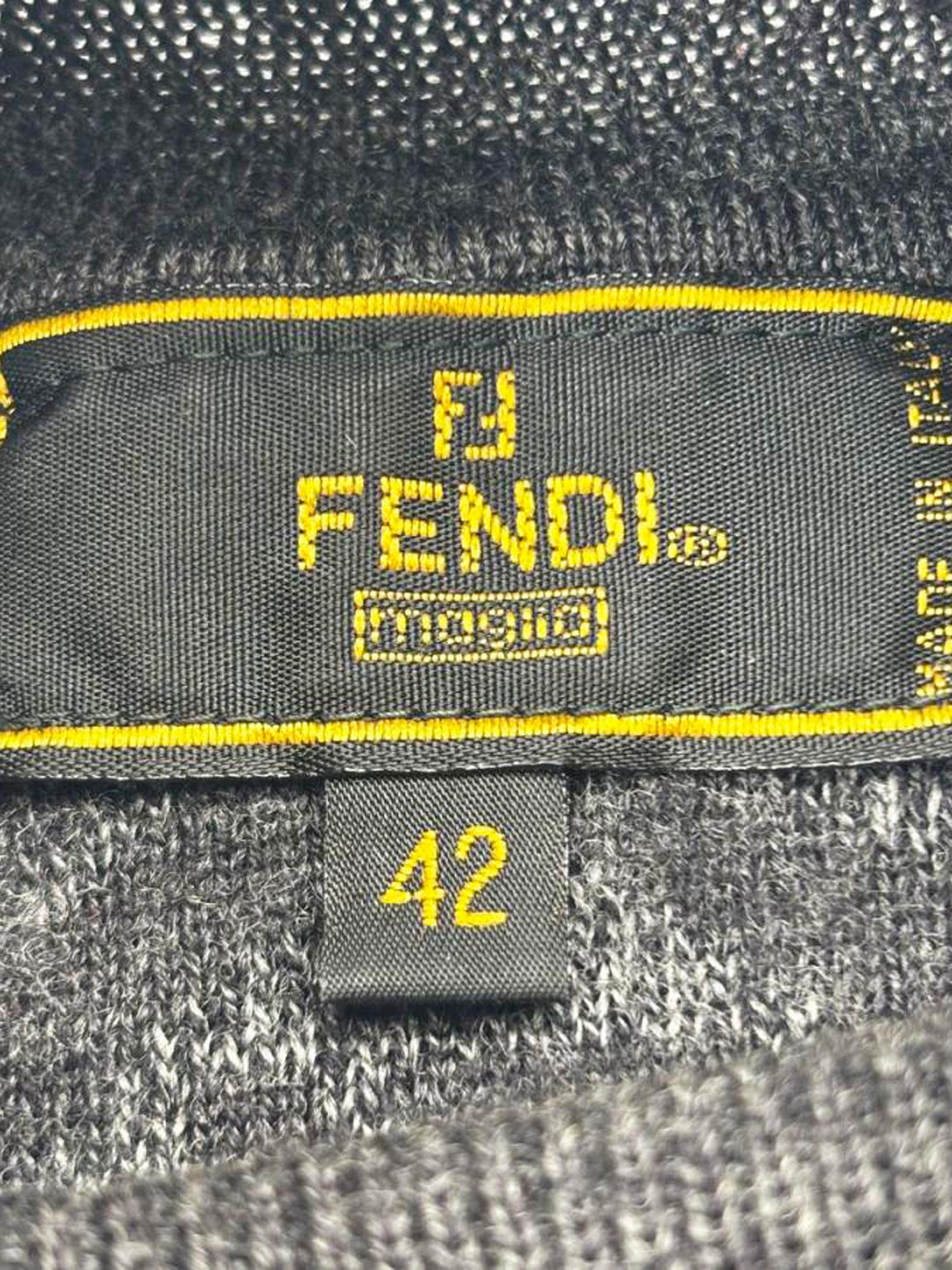 Fendi 2000s Grey Merino Wool FF and Diamond Intarsia Knit Top