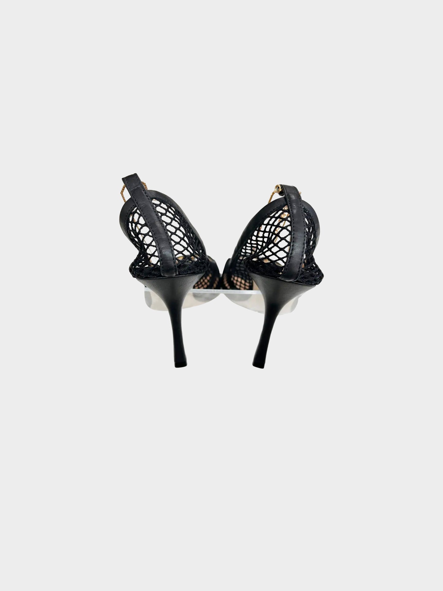 Bottega Veneta 2020s Black Mesh Gold Chain Embellished Pumps