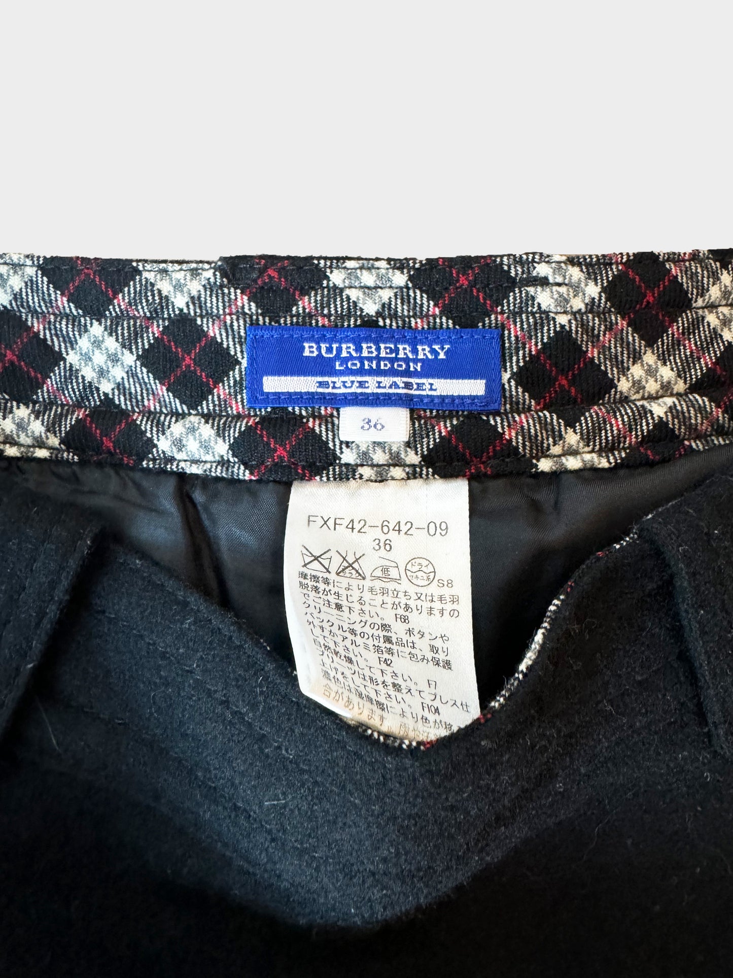 Burberry Blue Label 2000s Black Wool Pleated Mini Skirt