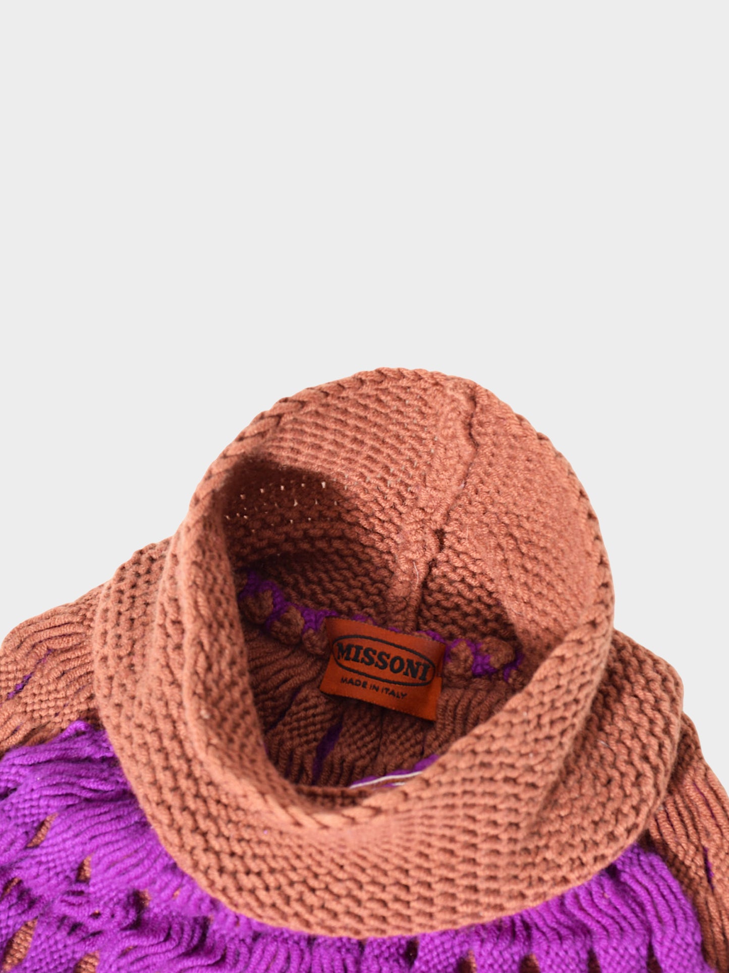 Missoni 2000 Brown and Purple Cashmere Knit Turtleneck Sleeveless Sweater