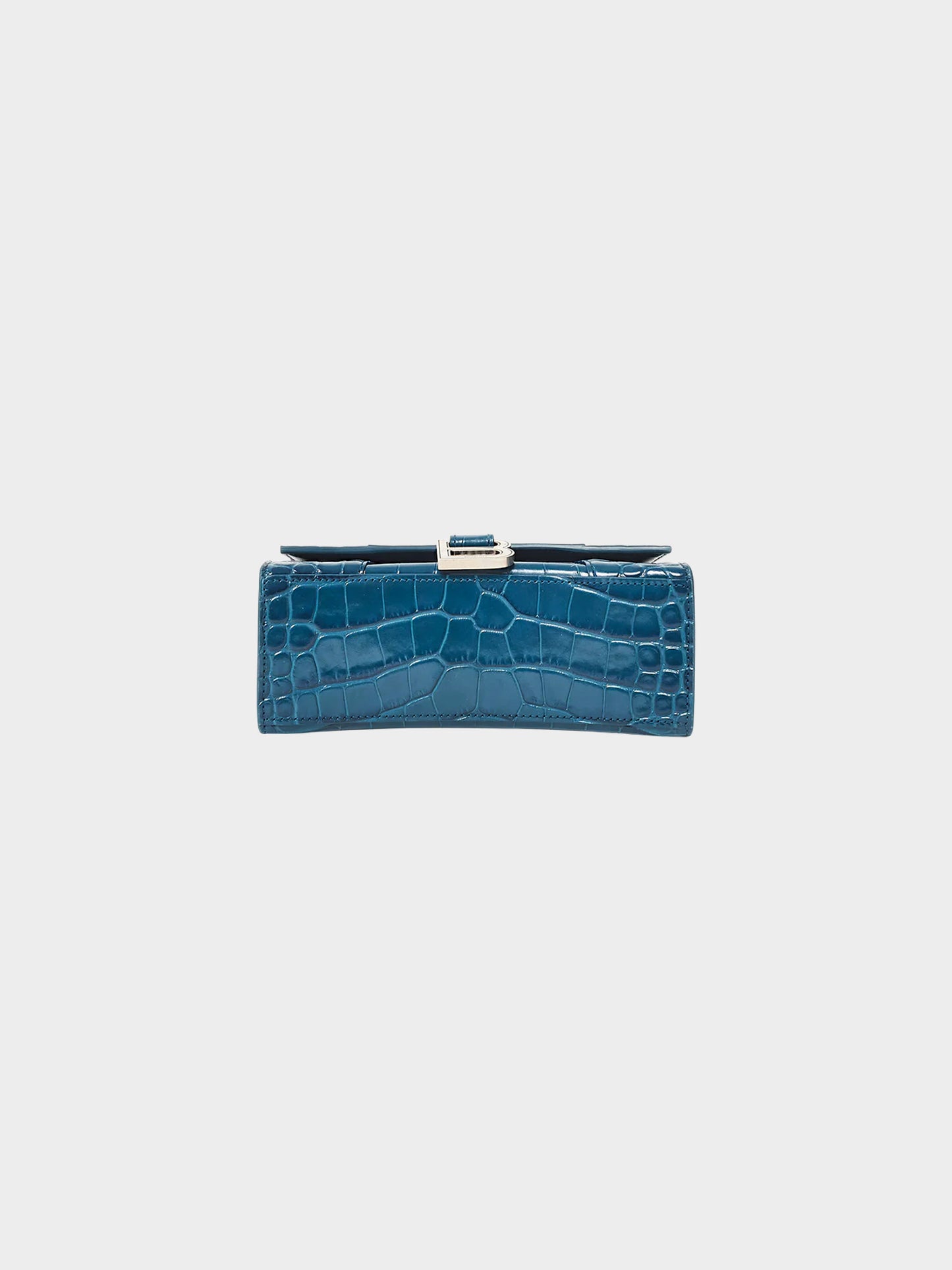 Balenciaga 2022 Deep Teal Croc-embossed Leather XS Hourglass Bag