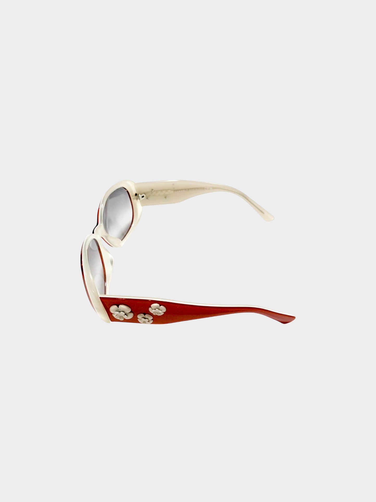 Chanel 2000s Red Camellia Oval Sunglasses