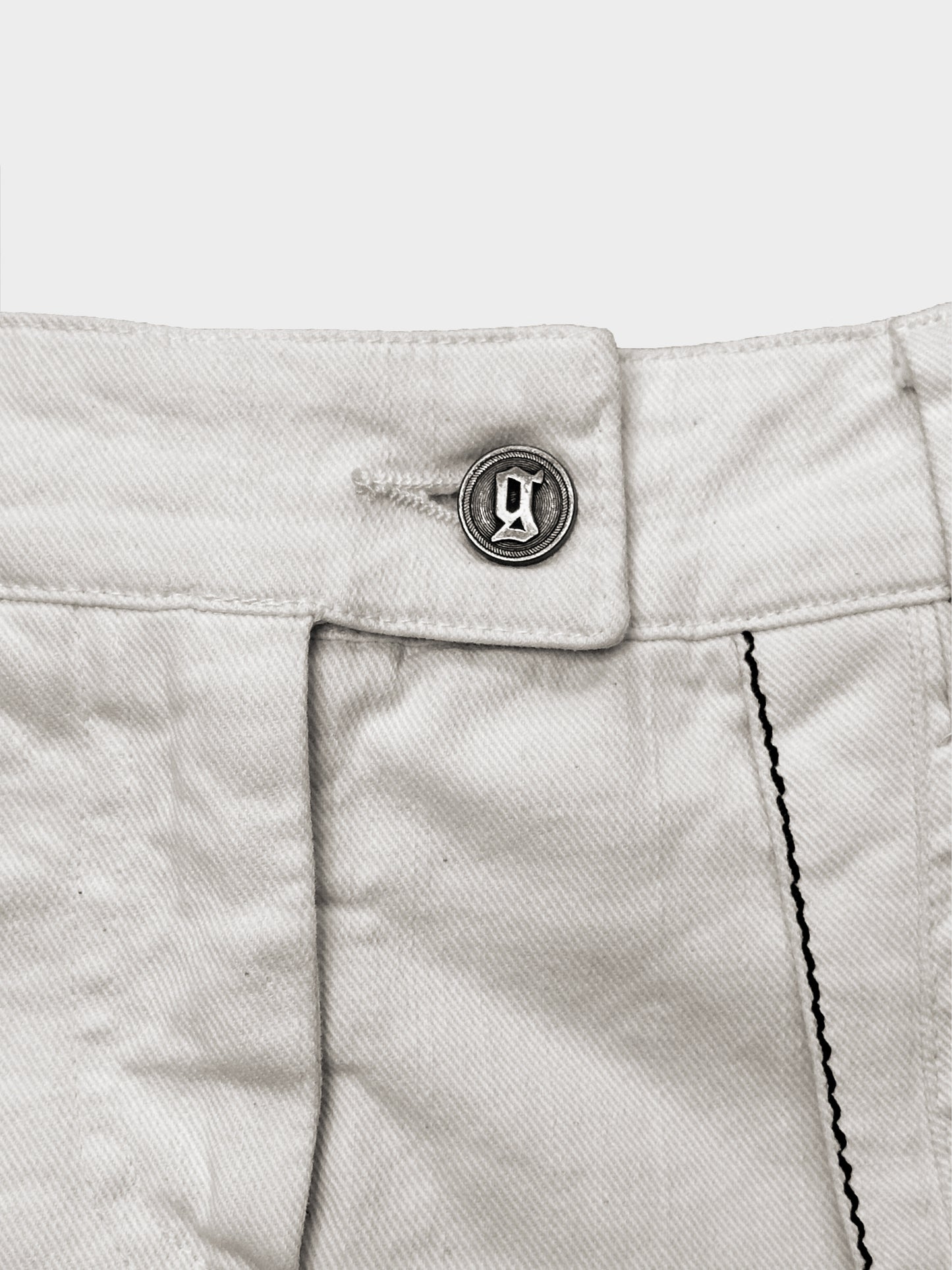John Galliano 2000s White Denim Pleated Skirt