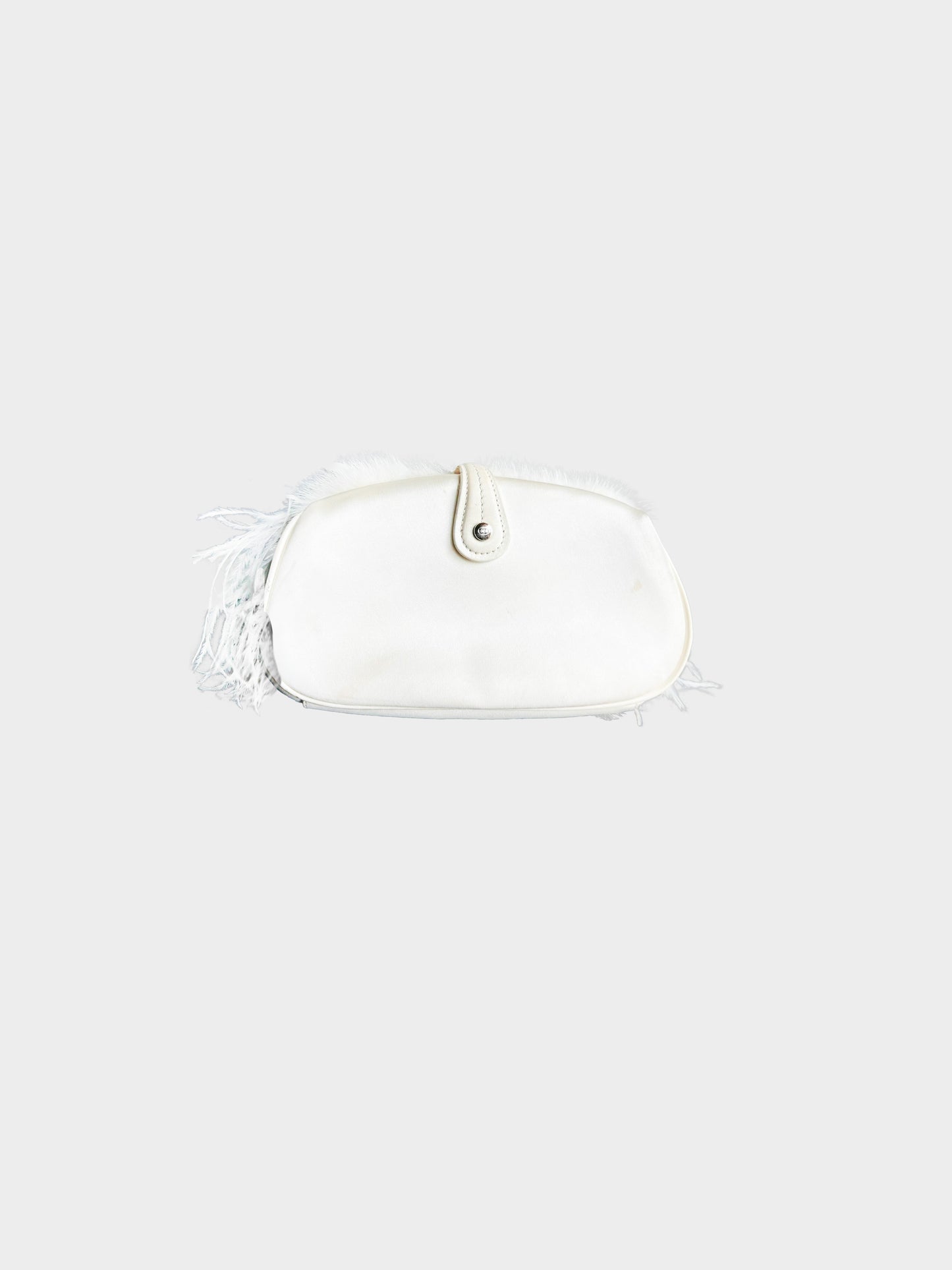 Christian Dior by John Galliano 2005 White Ostrich Feather and Mink Fur Trim Detective Clutch