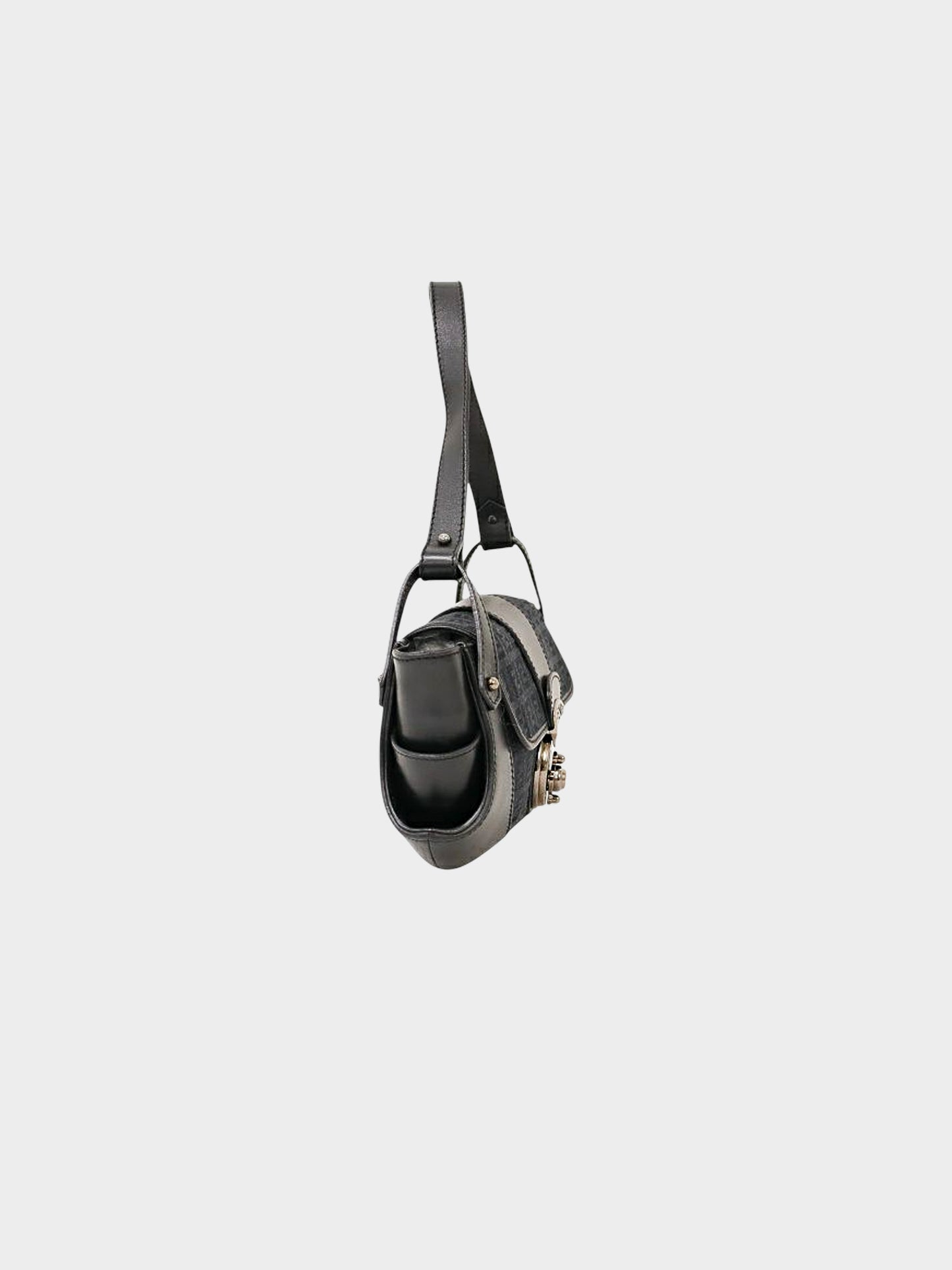 Fendi 2004 Black Calfskin Leather and Zucchino Canvas Bag