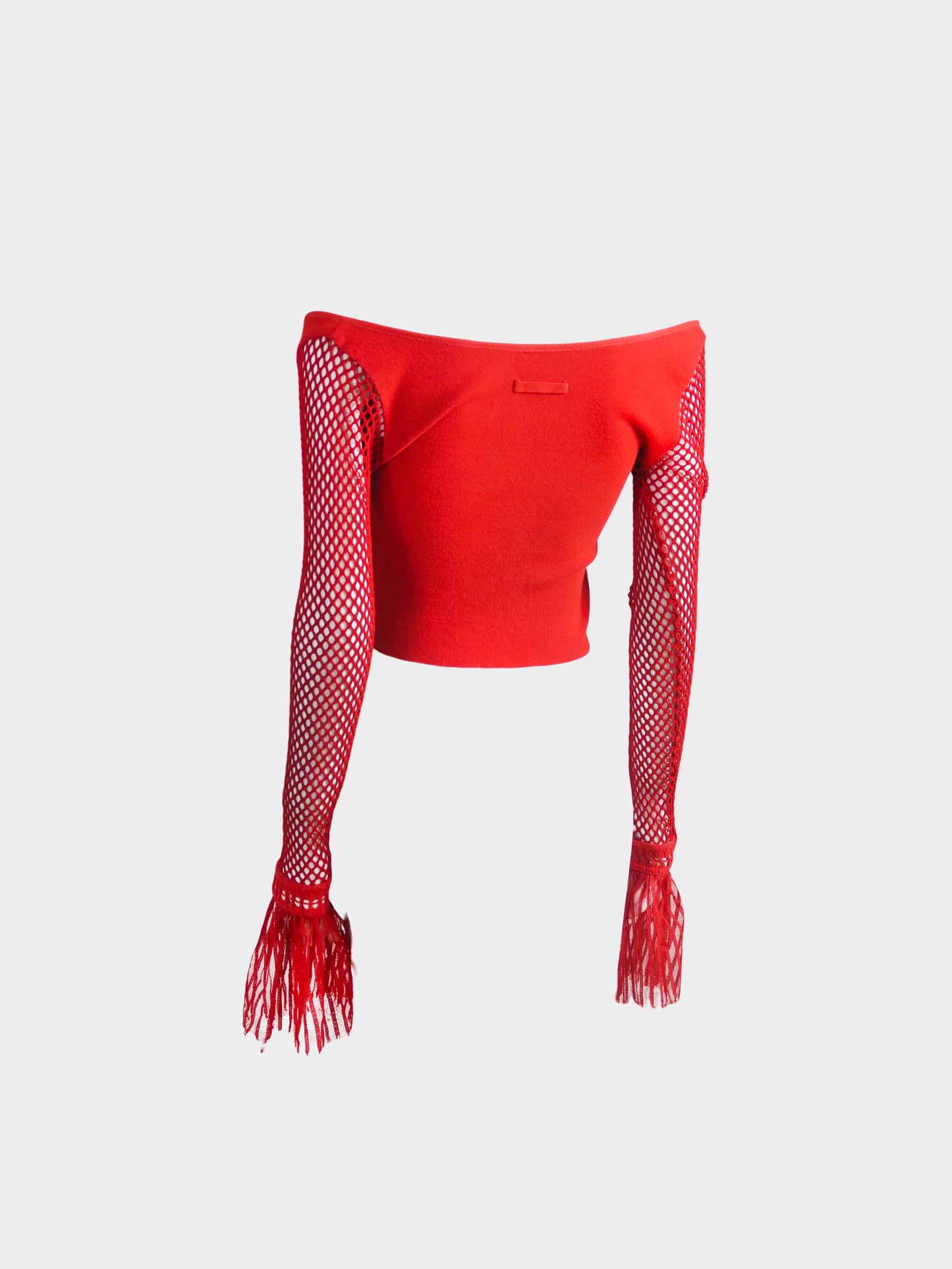 Jean Paul Gaultier 2000s Red Ribbed Crochet Net Sleeves with Tulle Cuffs
