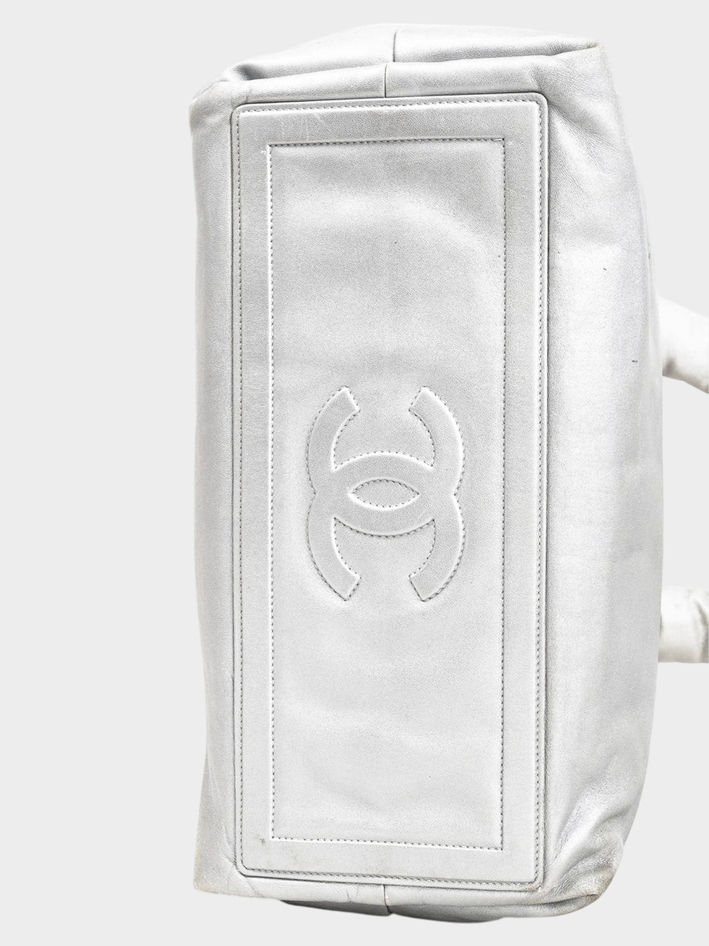 Chanel 2010 Silver Metallic Lambskin Leather Coco Cocoon Tote Bag
