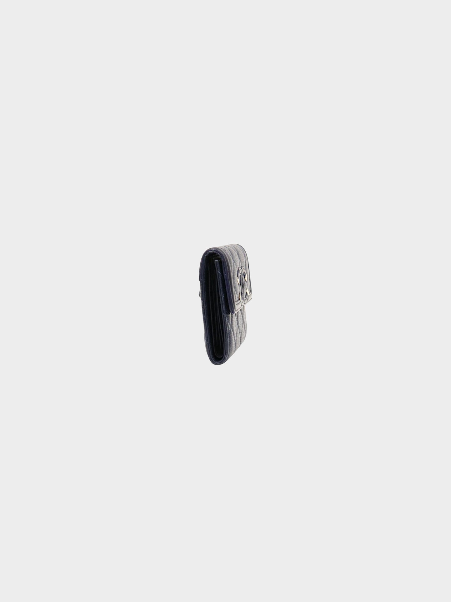 Chanel 2020 Navy Caviar Skin Matelasse Wallet
