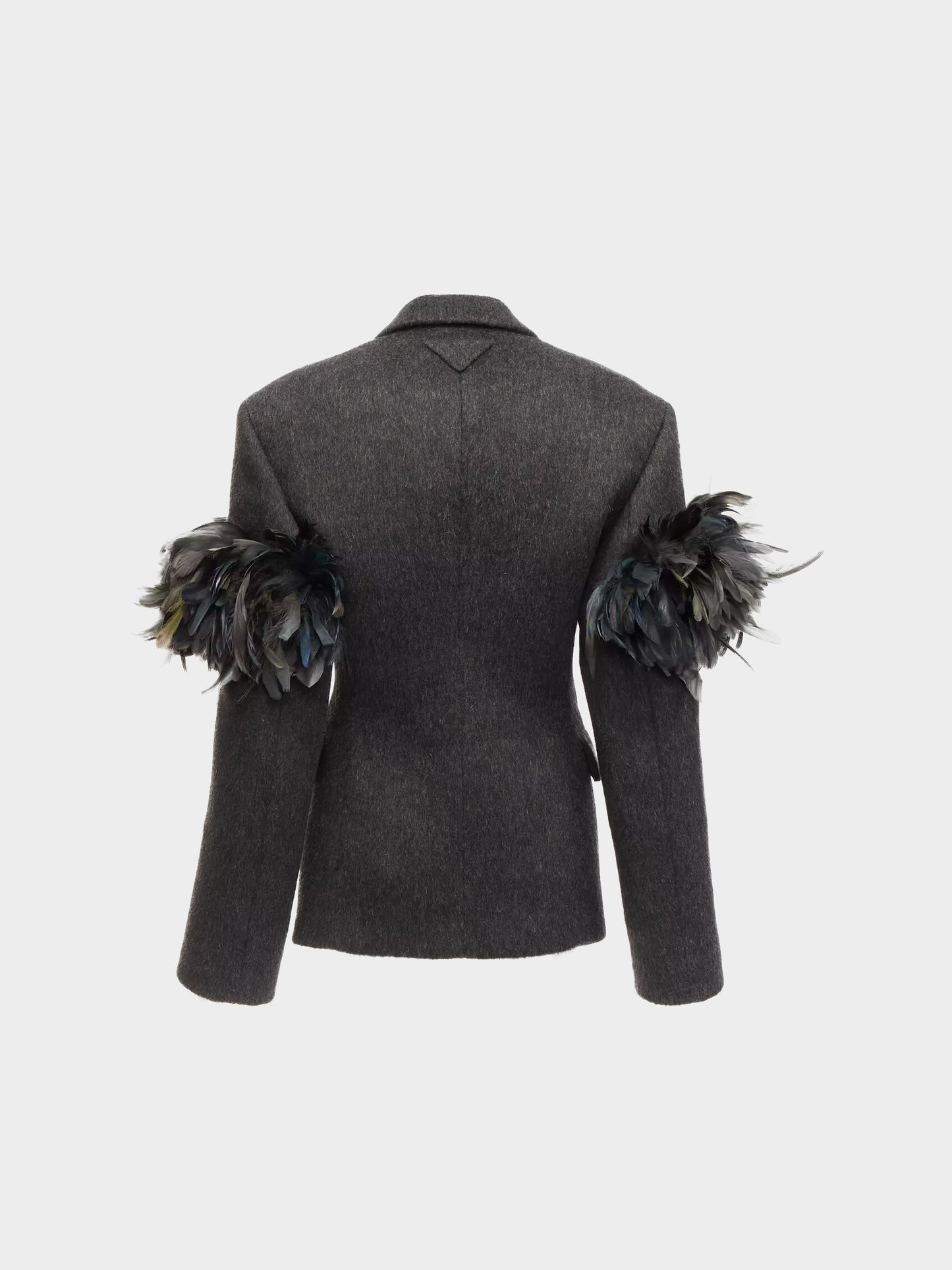 Prada FW 2022 Runway Slate Grey Virgin Wool And Feathers Double-Breasted Jacket