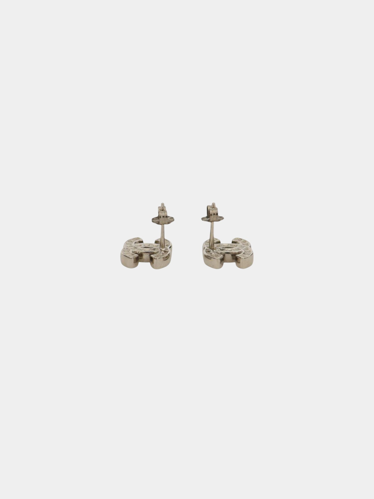 Chanel 2000s Silver Rhinestone Embellished CC Studs