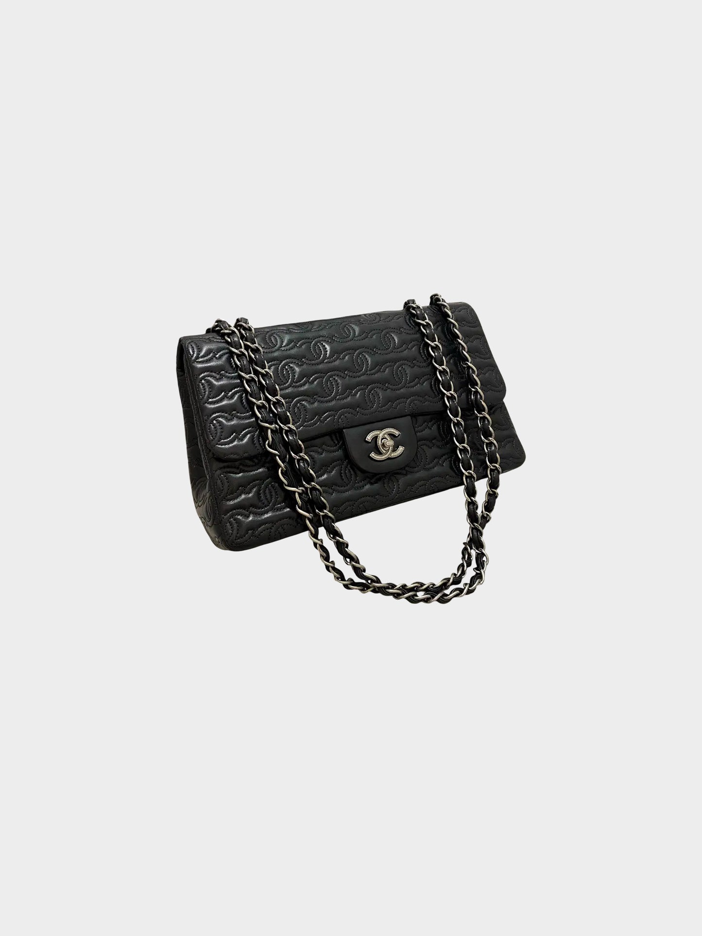 Chanel 2014 Black Calfskin Leather Stitched and Embossed CC Flap Bag