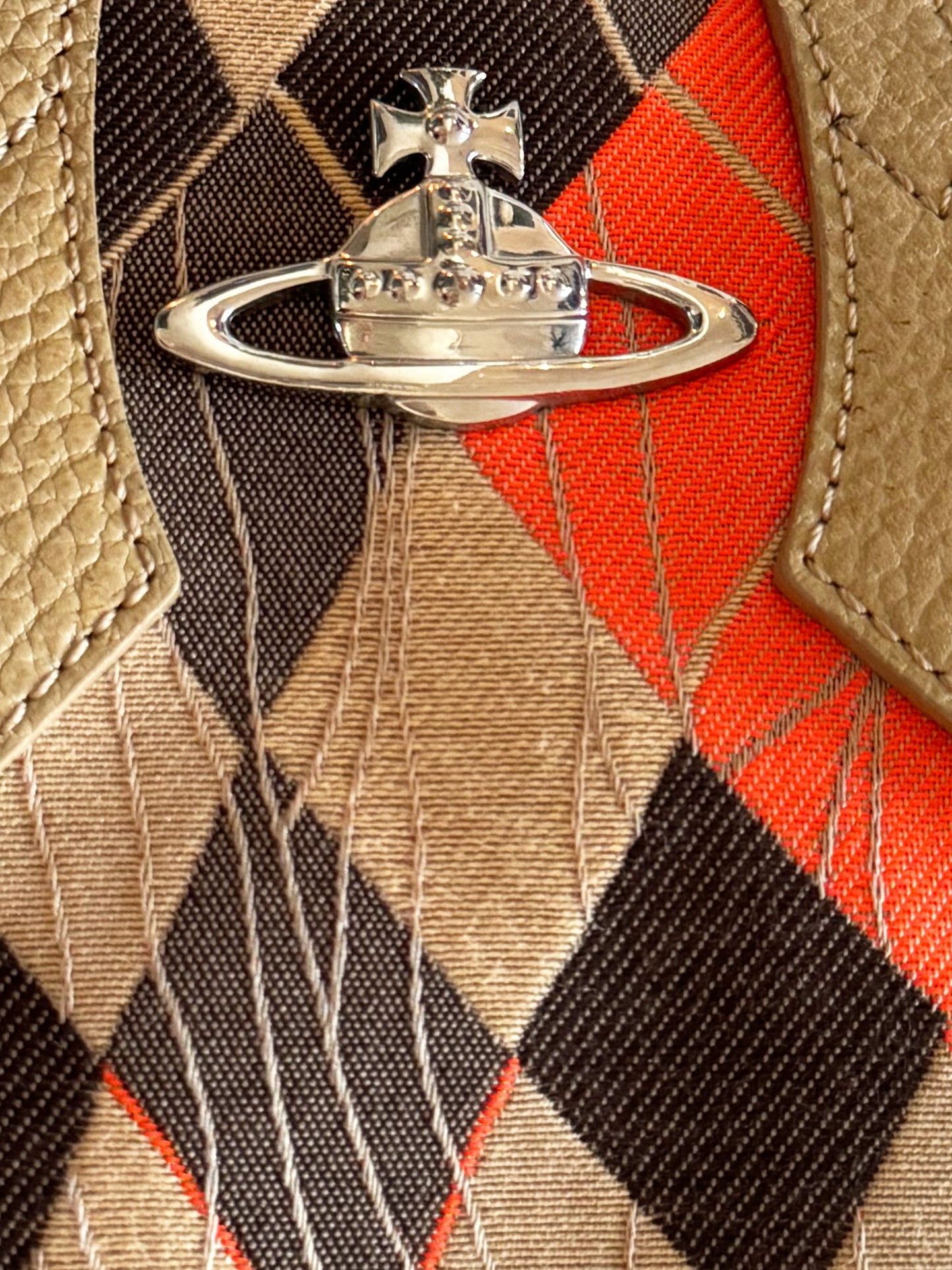 Vivienne Westwood 2000s Khaki and Orange Jacquard Yasmine Argyle Bag