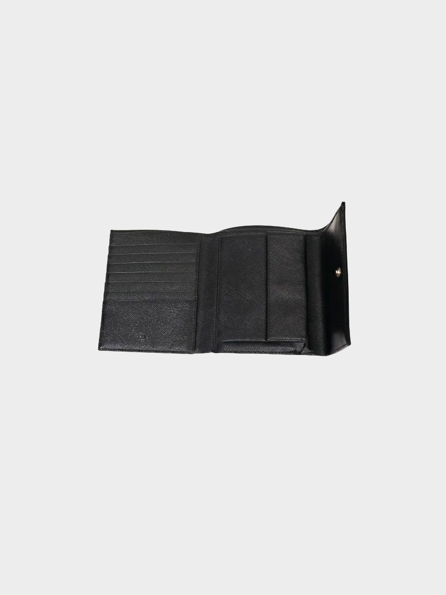 Prada 2010s Black Nylon and Saffiano Leather Logo Tri-fold Wallet