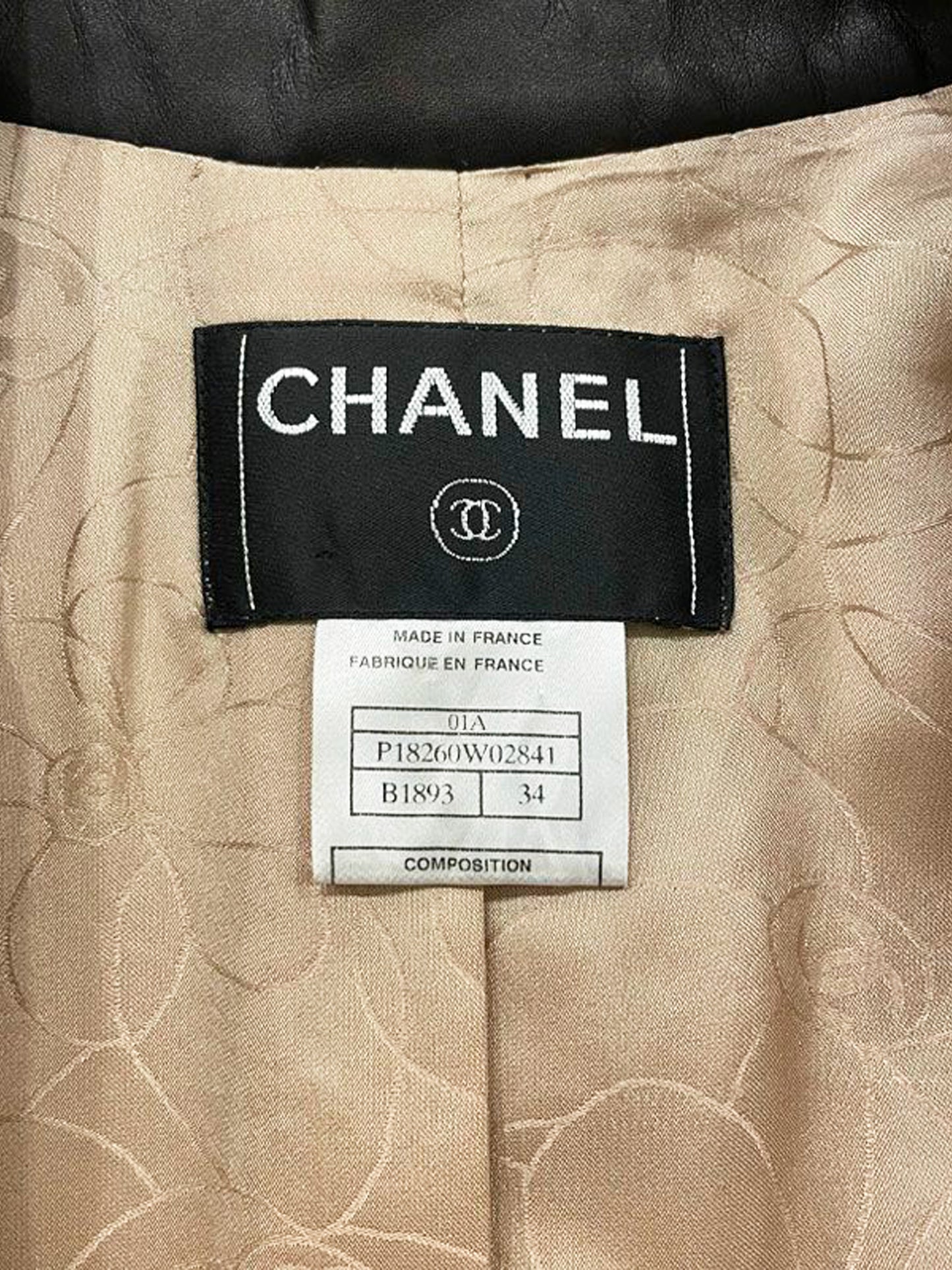 Chanel 2001 Beige Camel Hair and Black Leather Trims Coat