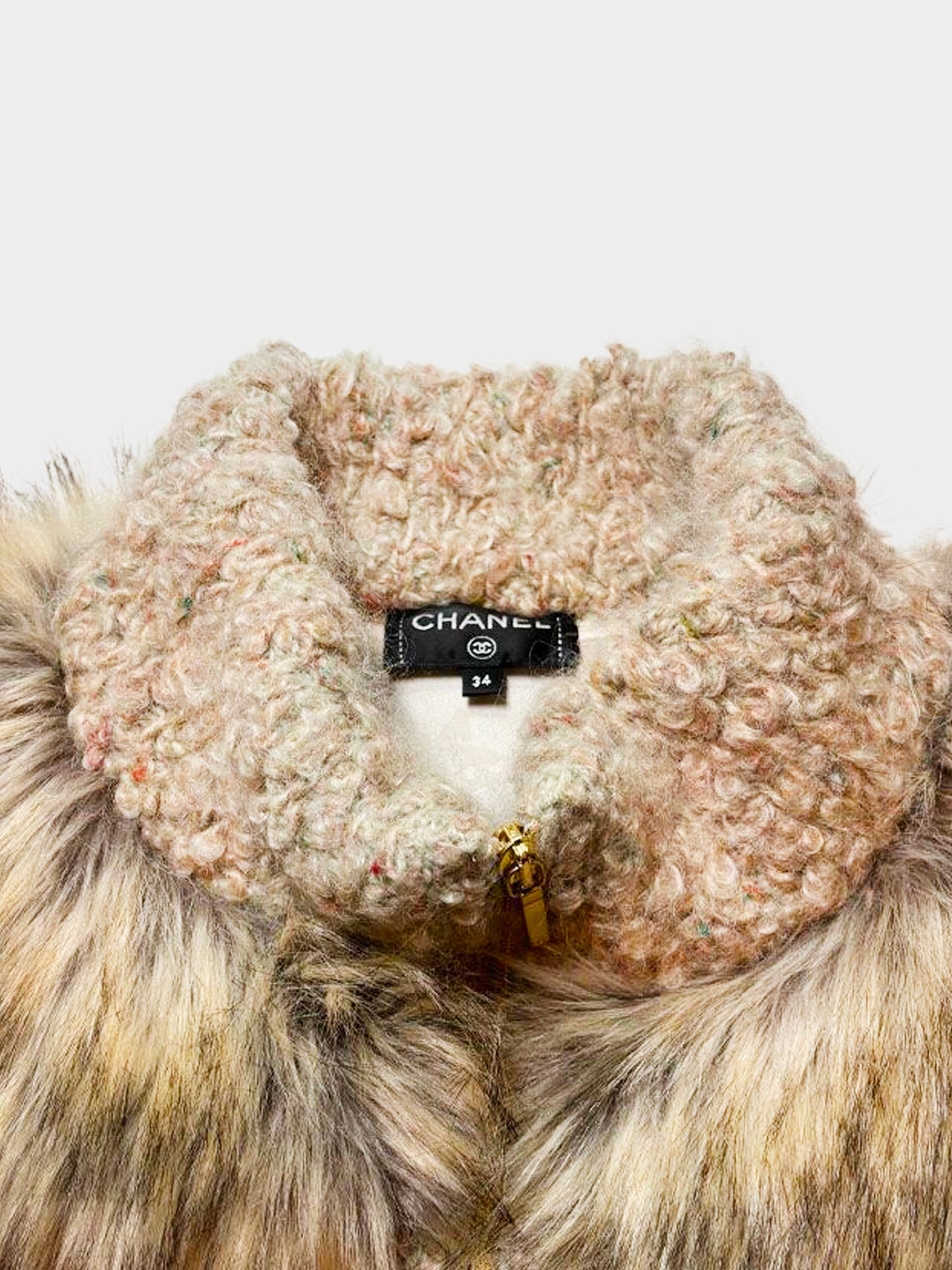 Chanel FW 2018 Beige Faux Fur and Cashmere-Mohair Tweed Jacket