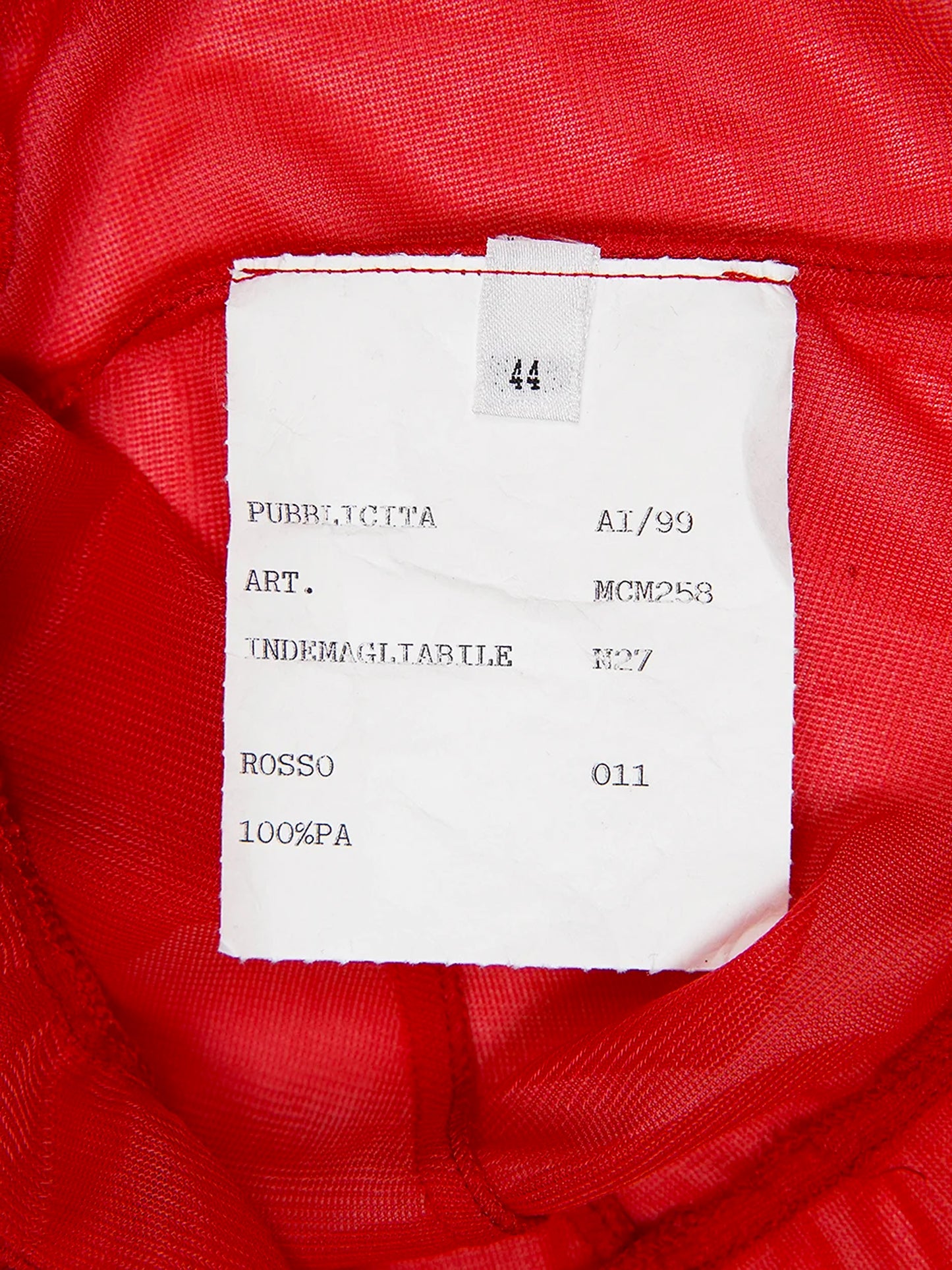 Miu Miu FW 1999 Red Sheer Mesh Ruffled Top